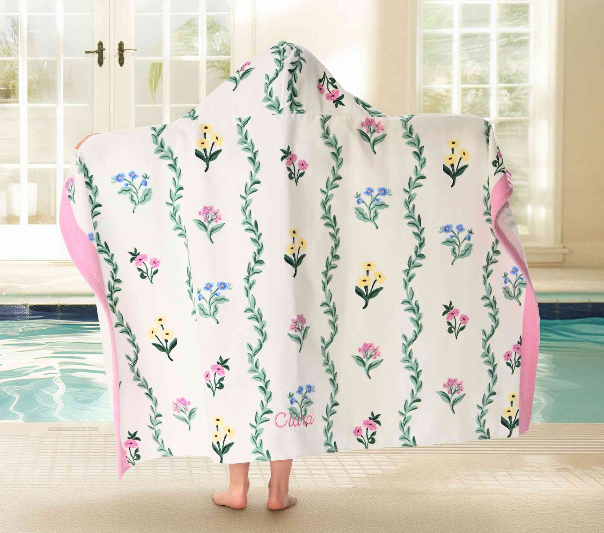 Pottery Barn Kids | Stripe Floral Kid Beach Hooded Towel UPF 50+