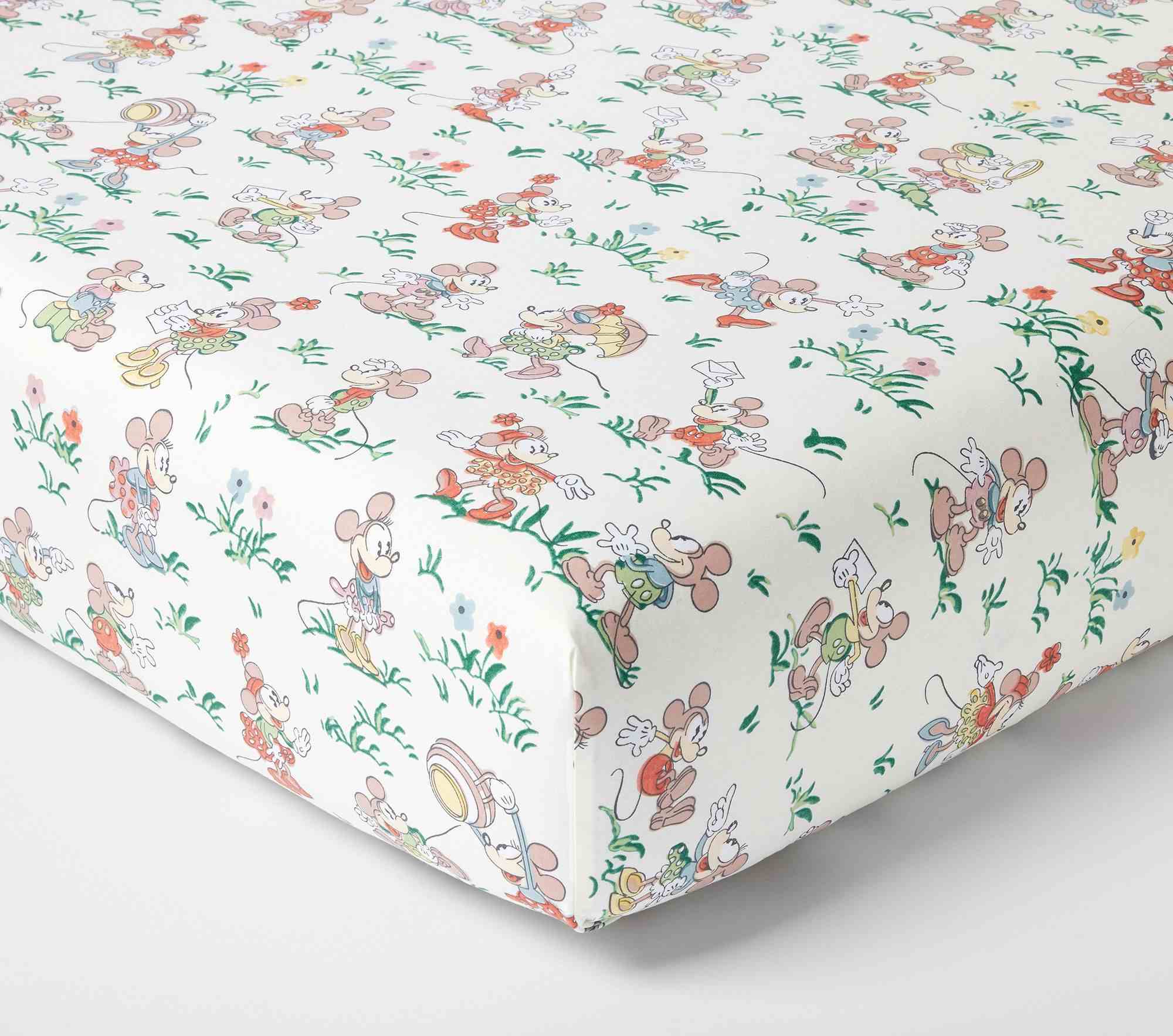 Disney Home x Sanderson Mickey Mouse and Minnie Mouse Garden Organic Crib Fitted Sheet