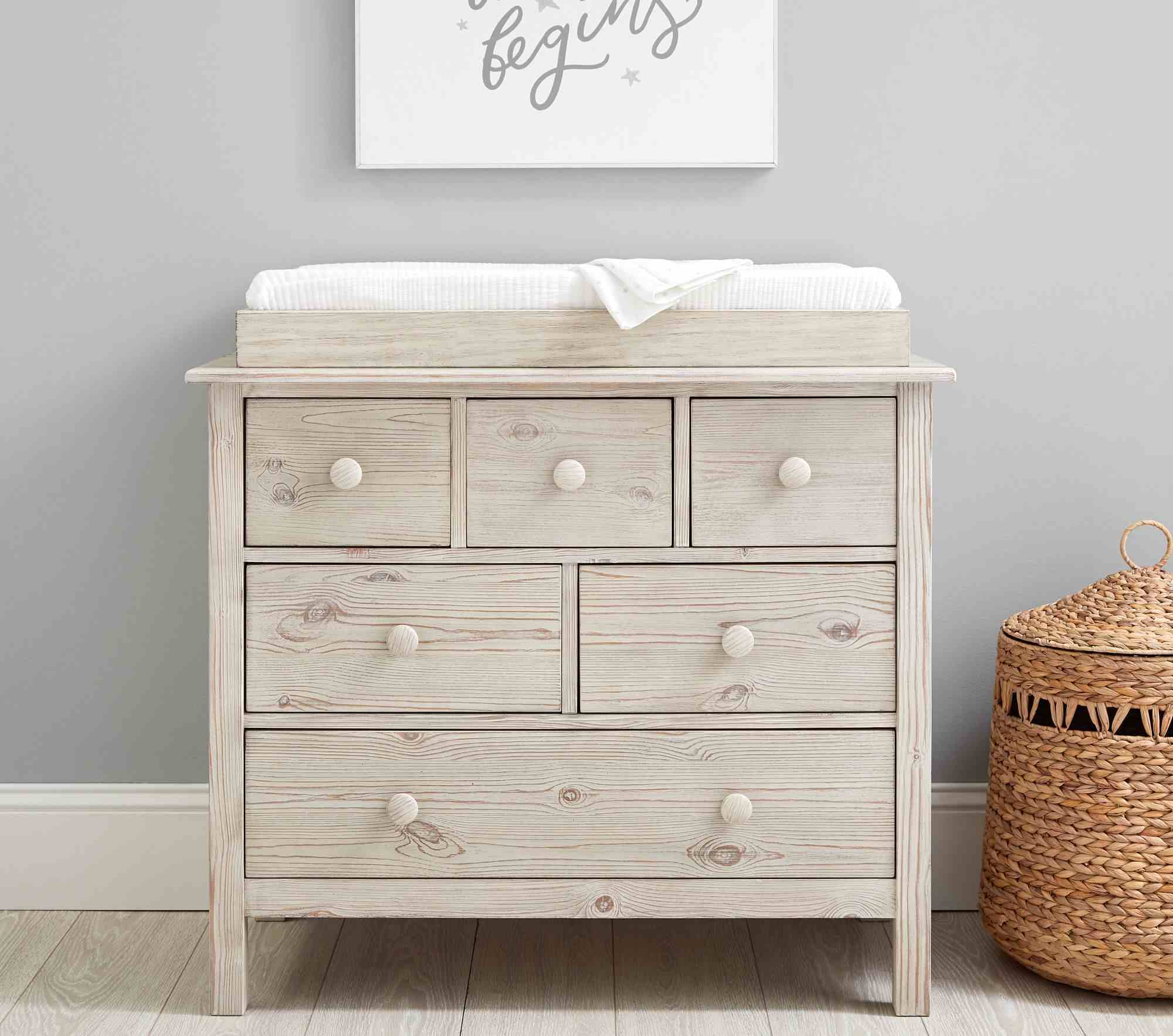 Kendall 6-Drawer Dresser Topper (Topper Only)-Weathered White