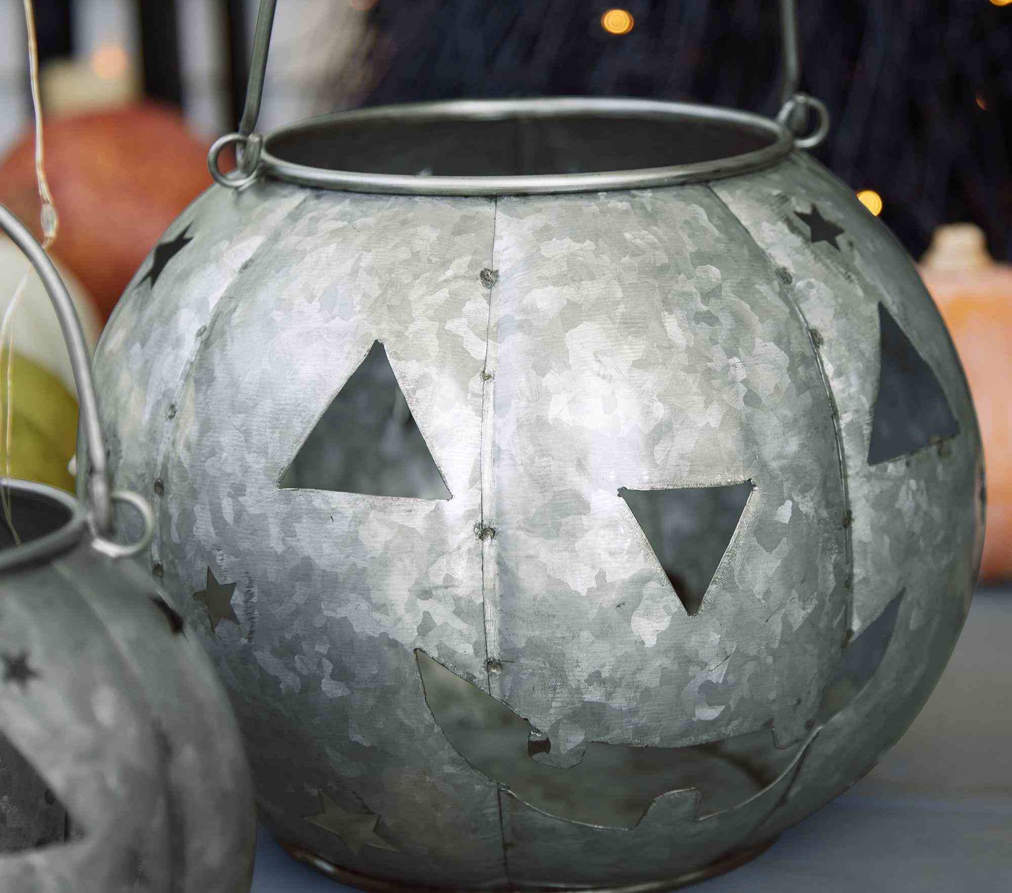 Metal Cut-Out Pumpkin Lanterns, Set of 2