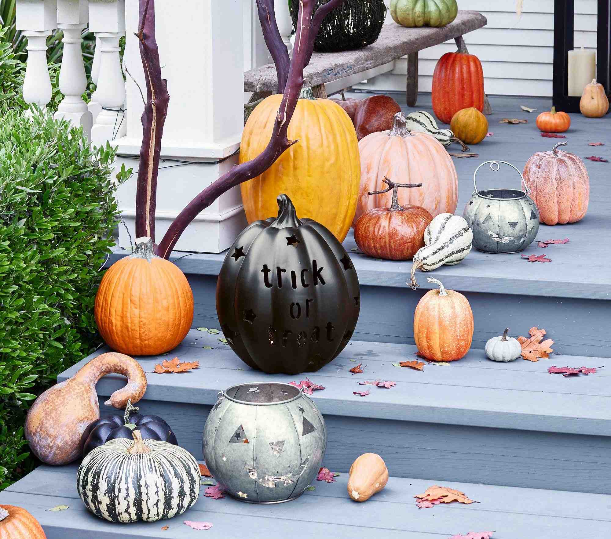 Metal Cut-Out Pumpkin Lanterns, Set of 2