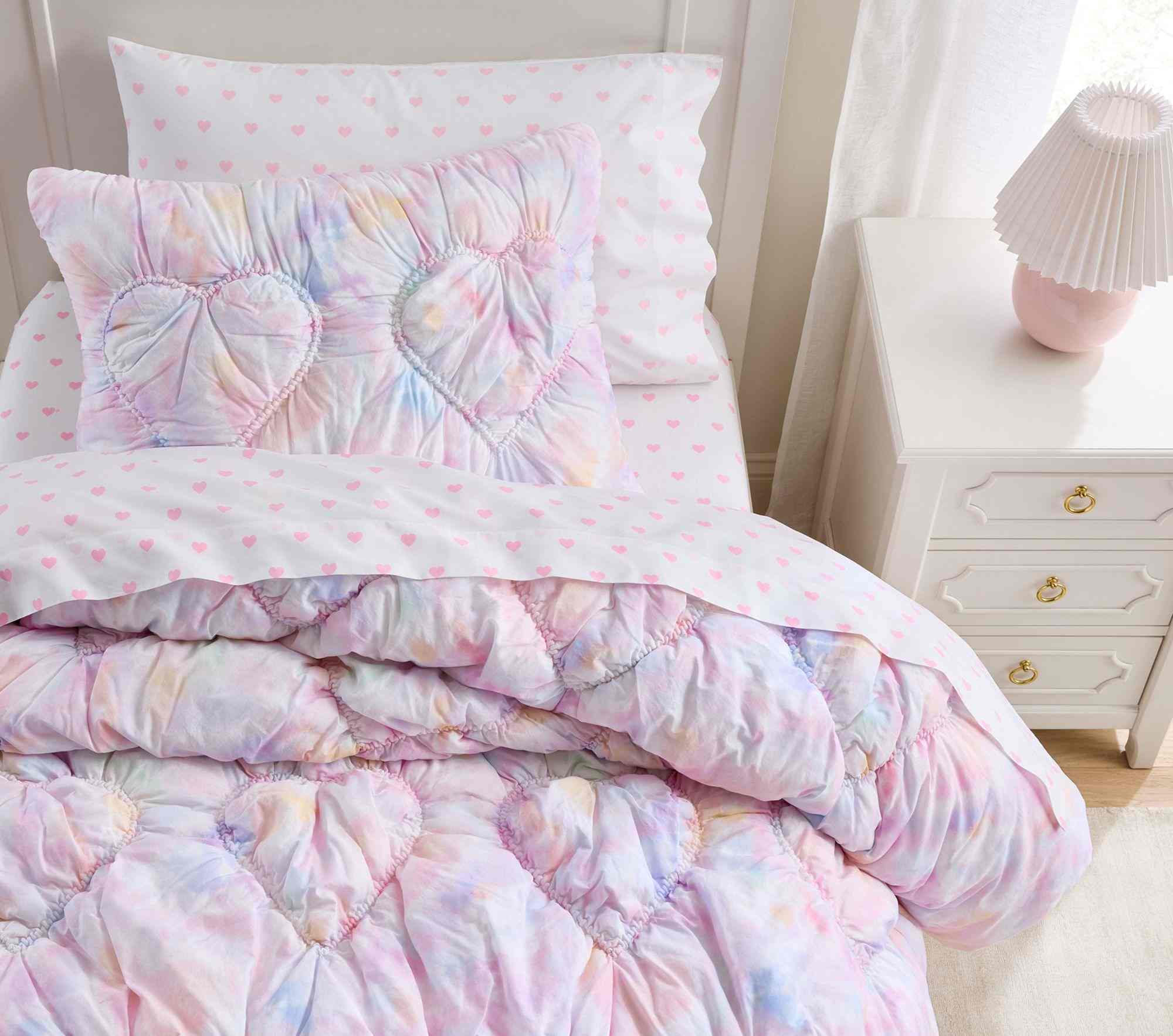 Textured Tie Dye Heart Comforter & Shams