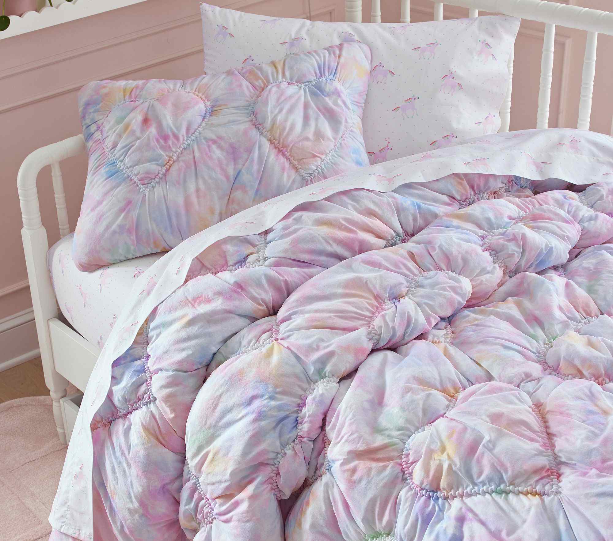 Textured Tie Dye Heart Comforter & Shams