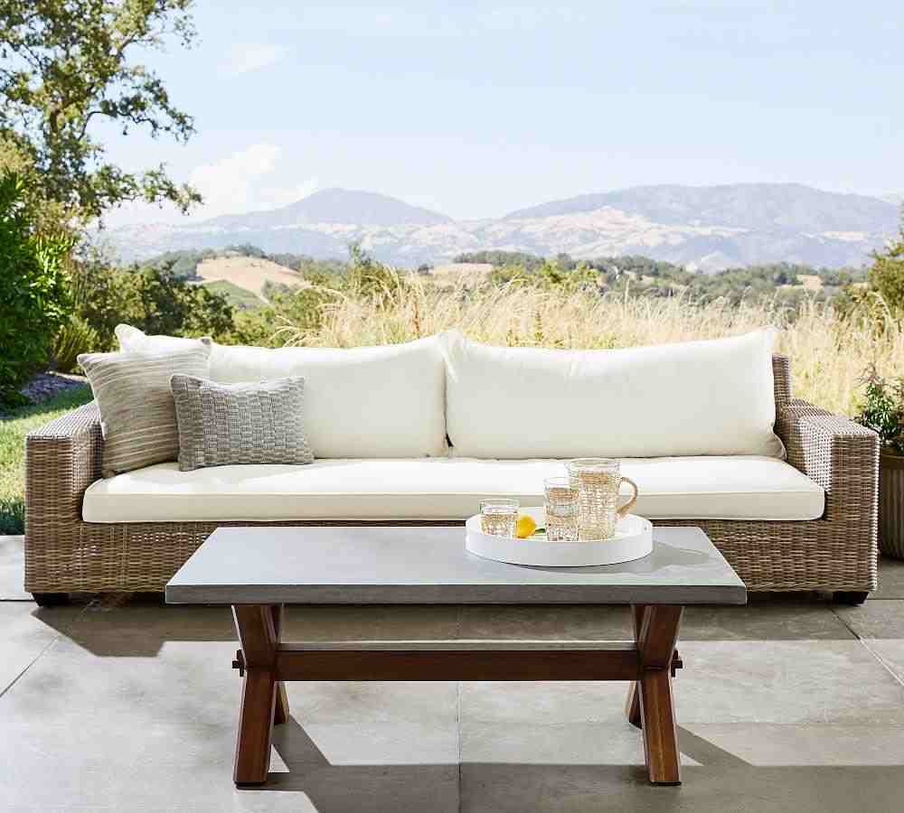 Pottery Barn | Abbott Indoor-Outdoor Concrete Acacia Rectangular Coffee Table- Brown