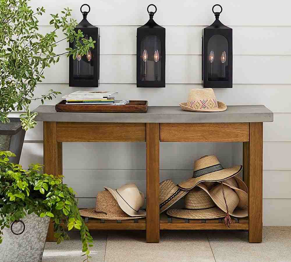Abbott Indoor-Outdoor Concrete  Acacia Console Table- Brown