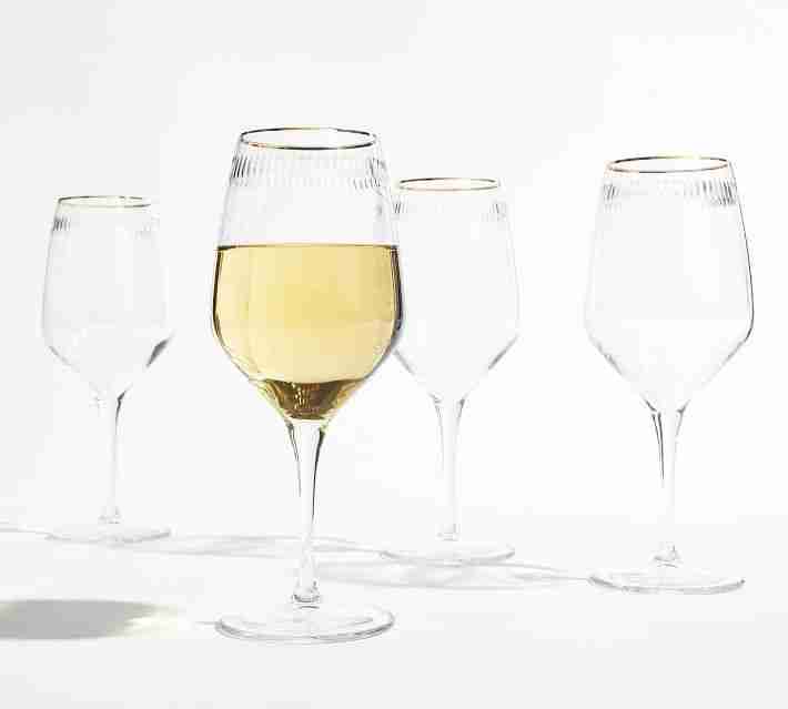 Etched Gold Rim Wine Glasses, Set of 4