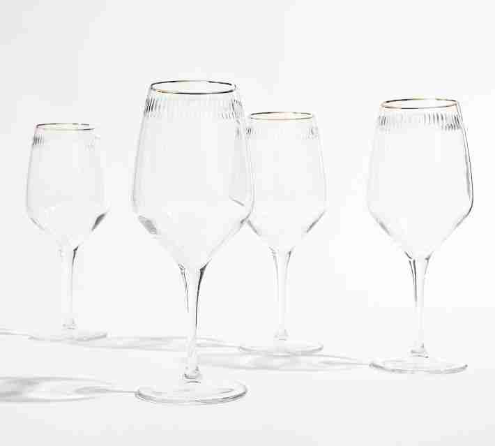 Etched Gold Rim Wine Glasses, Set of 4