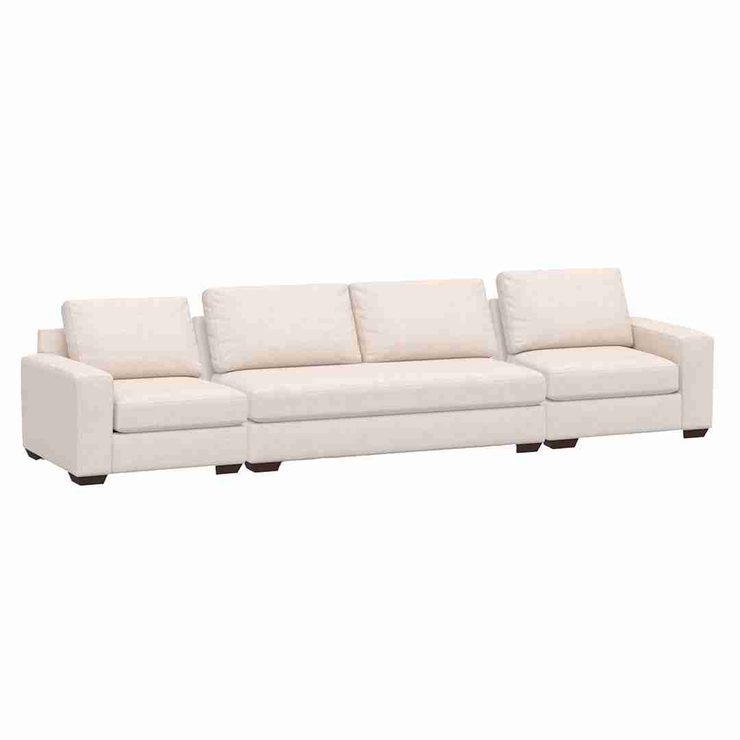 Big Sur Square Arm Upholstered, Down Blend Wrapped Cushions, Performance Slub Cotton Silver Taupe