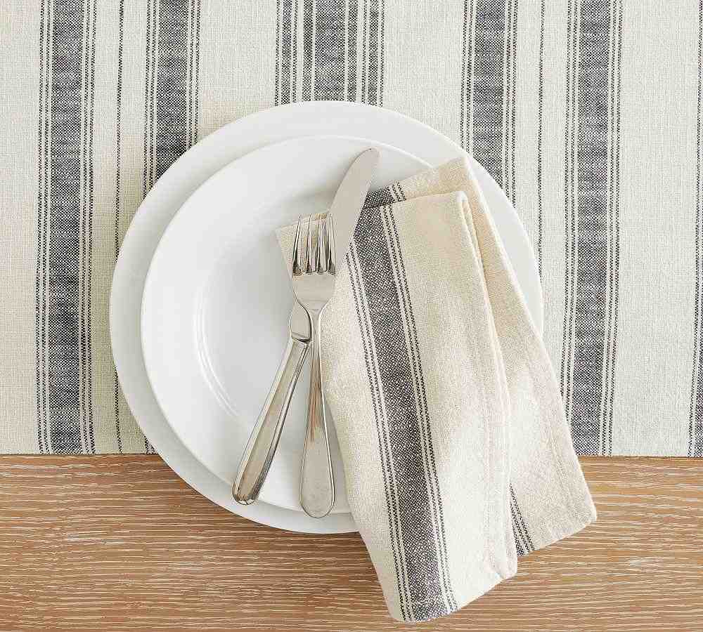 French Striped Organic Cotton Napkins - Set of 4