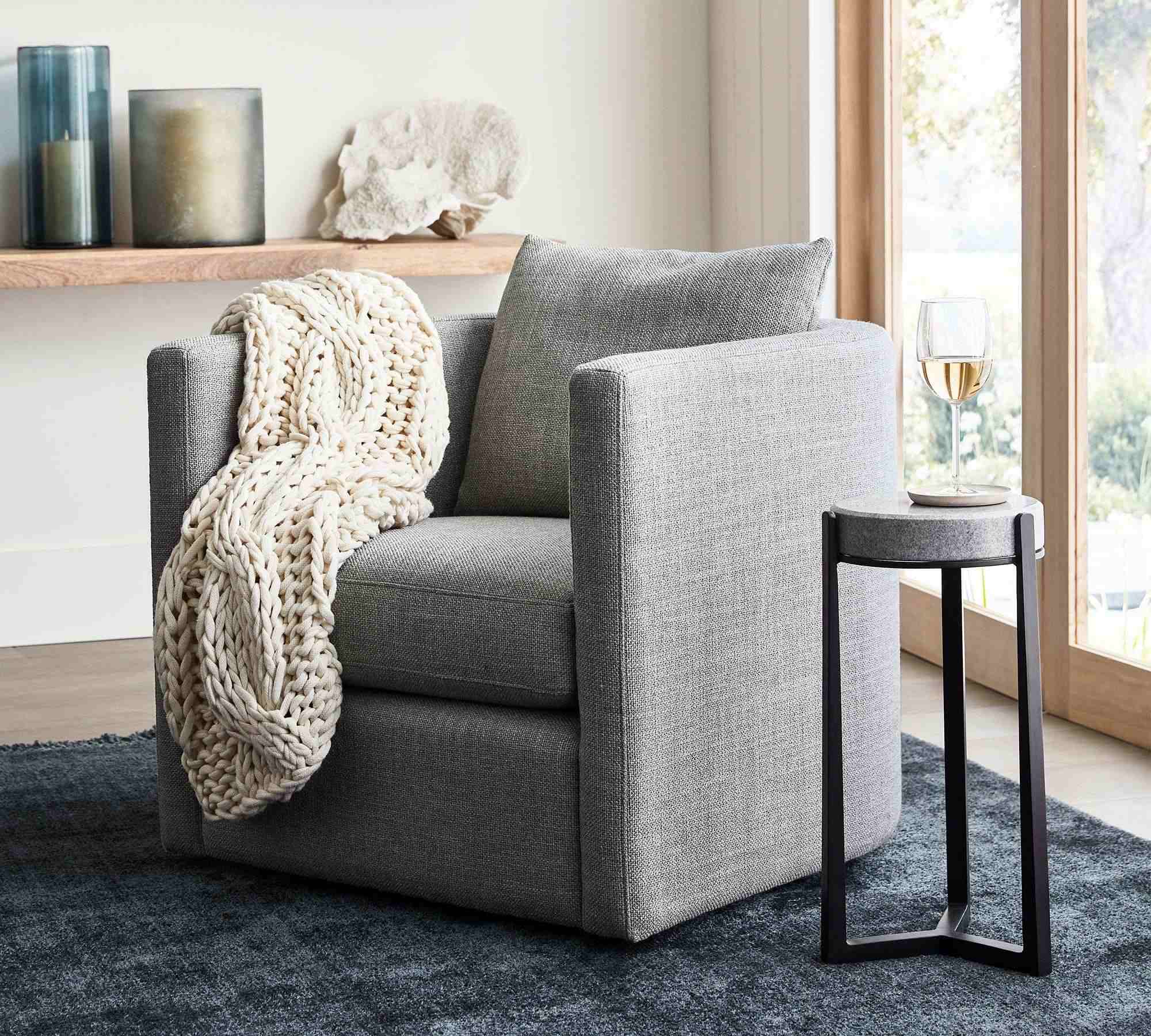 Ayden Upholstered Barrel Swivel Armchair