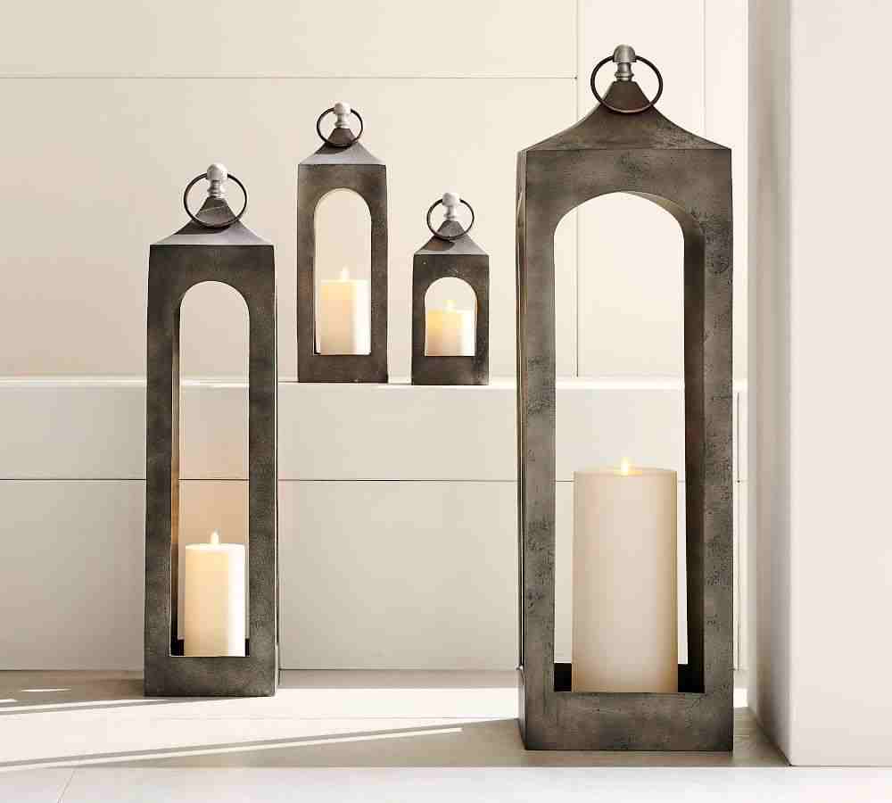 Caleb Handcrafted Metal  Indoor-Outdoor Lanterns - Grey