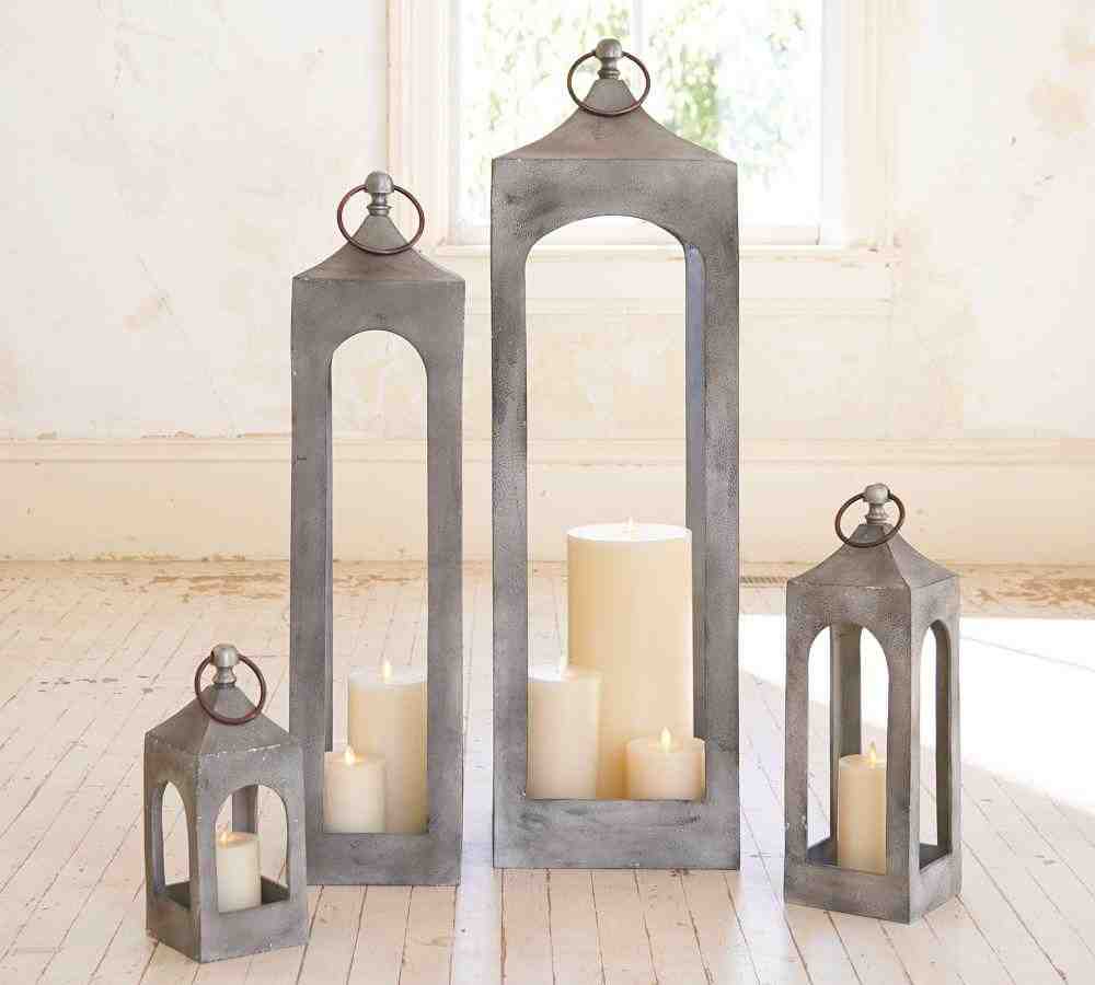 Caleb Handcrafted Metal  Indoor-Outdoor Lanterns - Grey