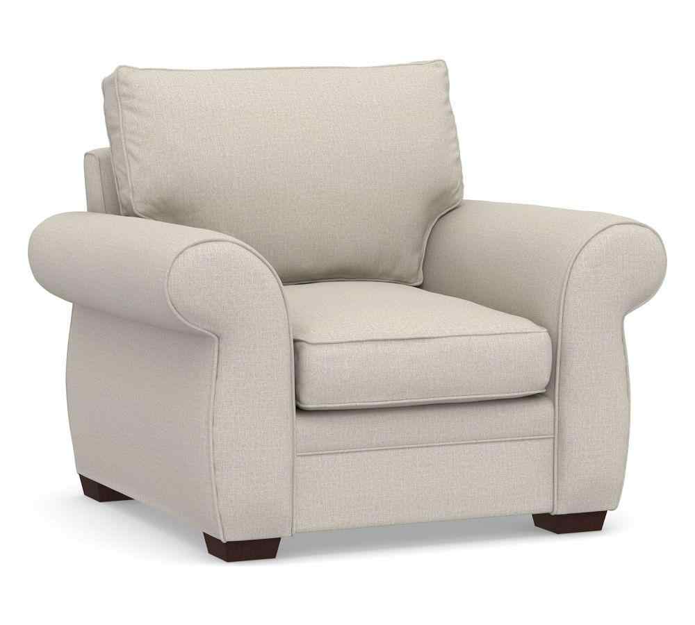 Pearce Roll Arm Upholstered Armchair, Performance Heathered Tweed Pebble