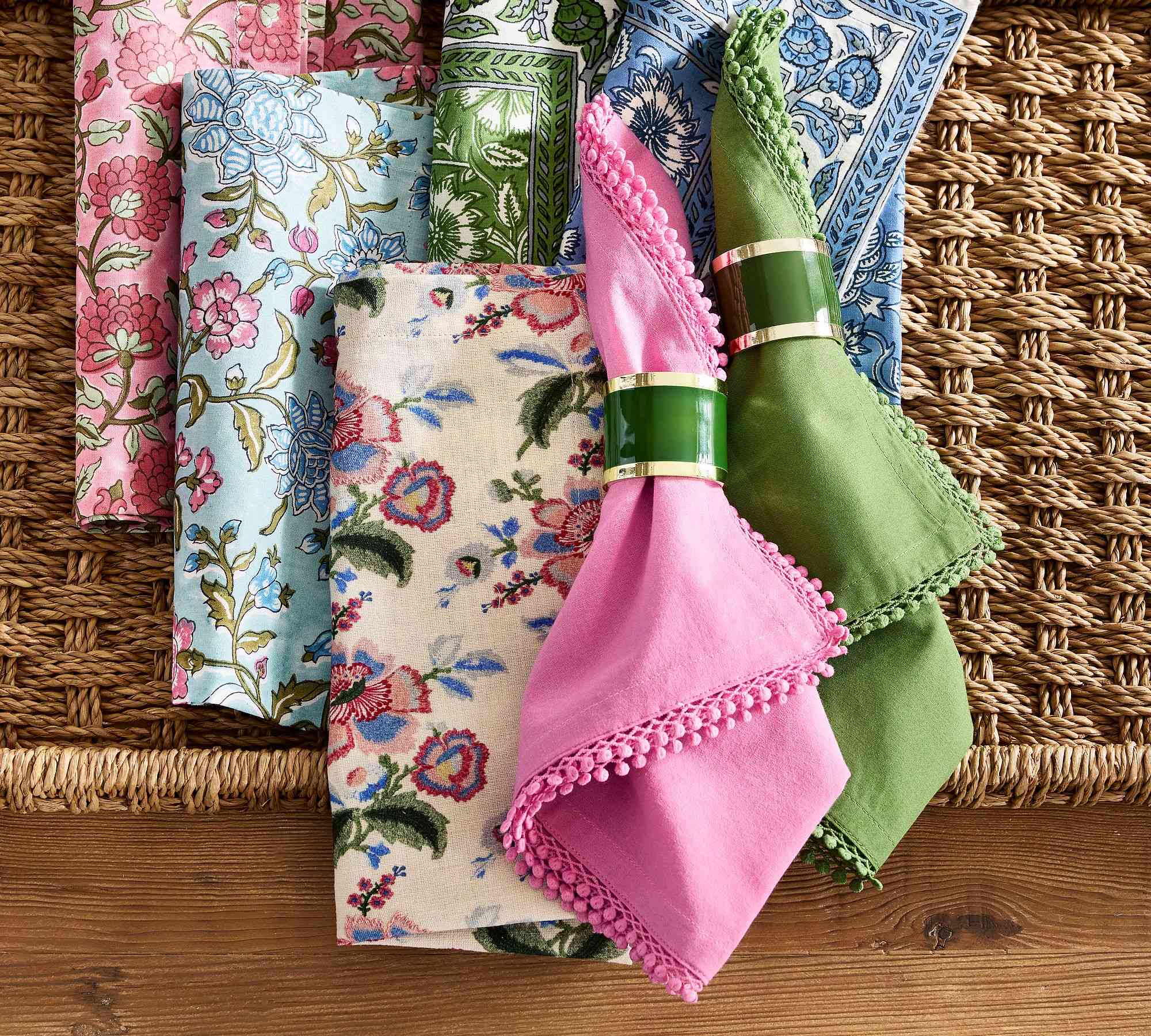 Lainey Block Print Cotton Napkins - Mixed Set of 4