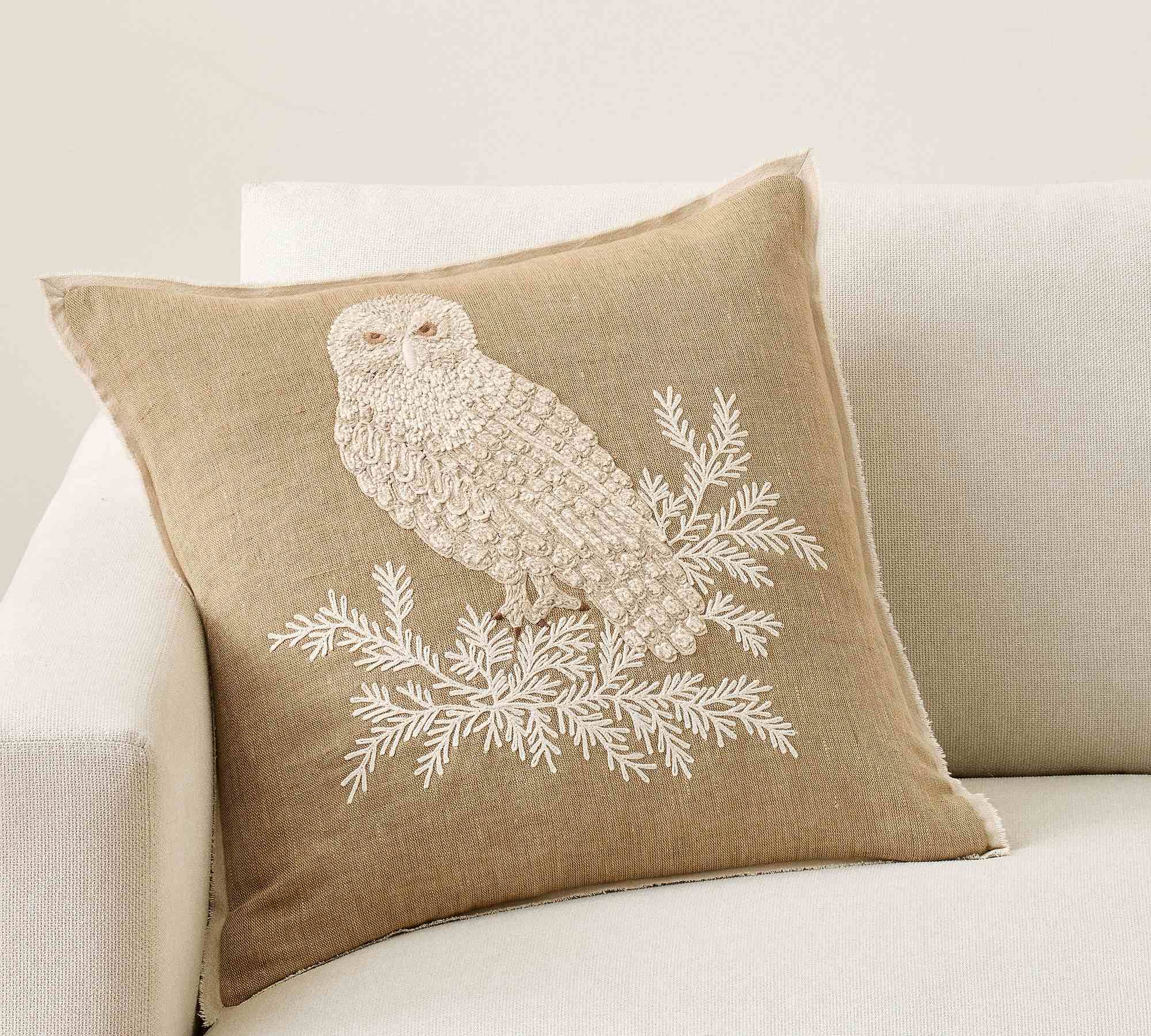 Pottery Barn | Snow Owl Embroidered Pillow