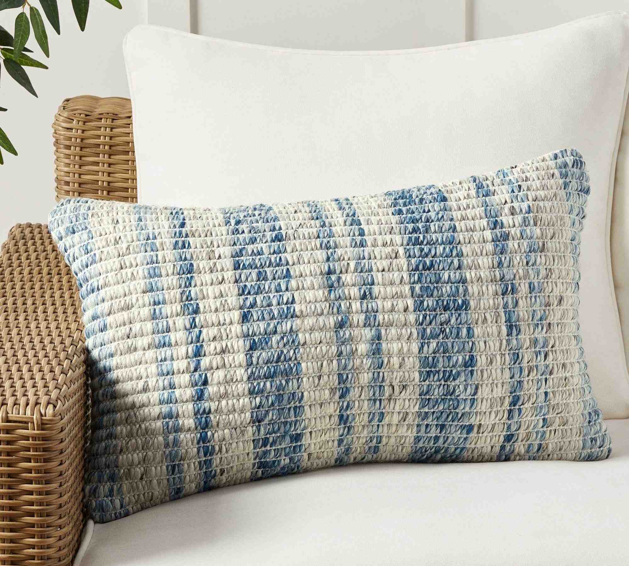 Handwoven Striped Outdoor Lumbar Pillow Cover