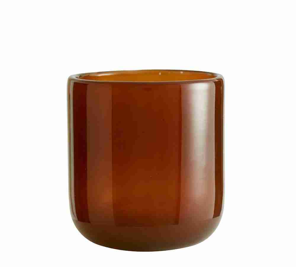 Modern Glass Votive Candle Holder, Amber, Small, 3.75"H