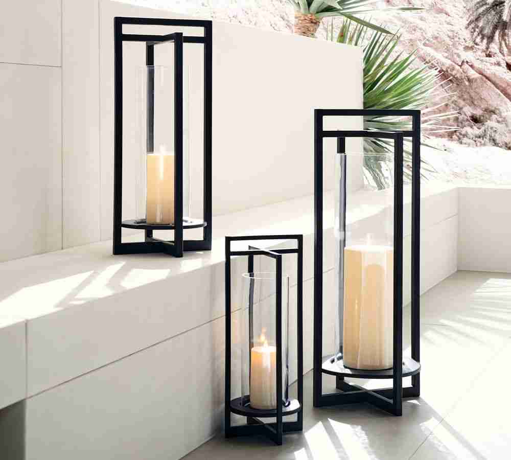 Brooks Cross Bar Steel & Glass Lanterns