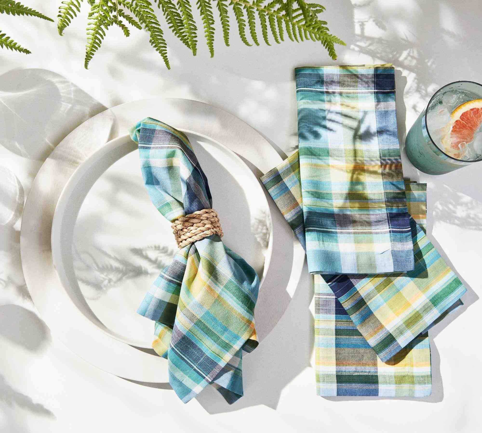 Madras Plaid Organic Cotton Napkins - Set of 4