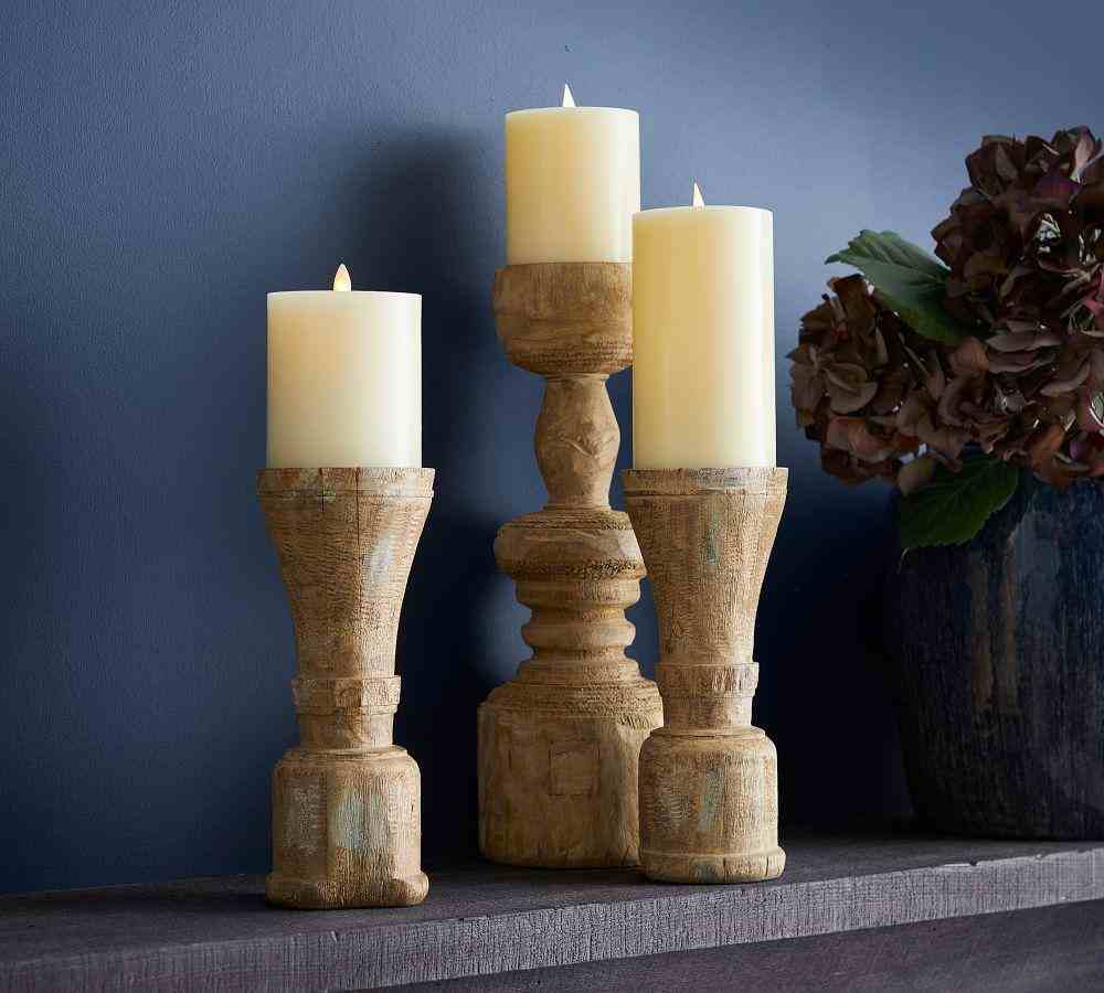 Pottery Barn | Ava Natural Wood Pillar Candleholders