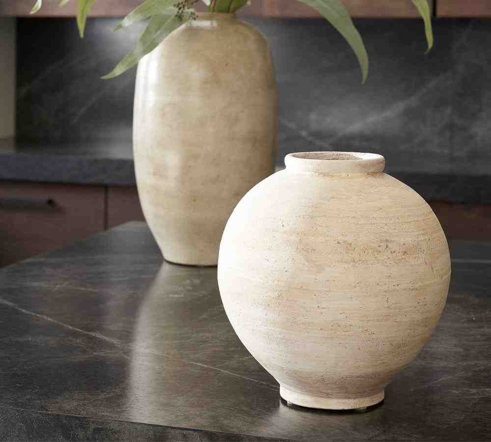 Artisan Hand Painted Terra Cotta Vase Collection - White