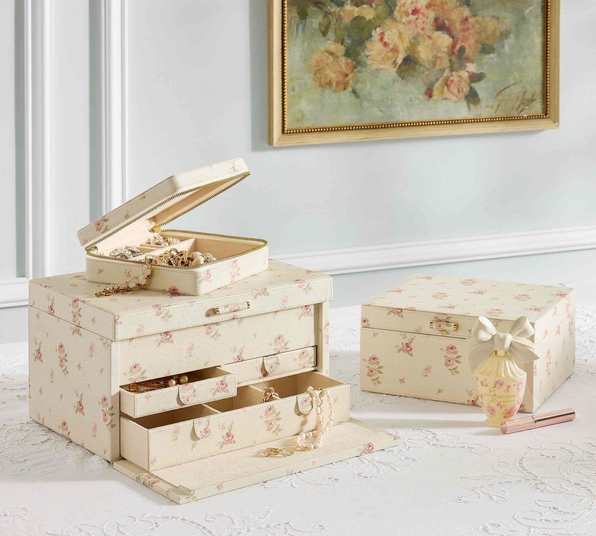 Pottery Barn | LoveShackFancy Leather Floral Jewelry Travel Box