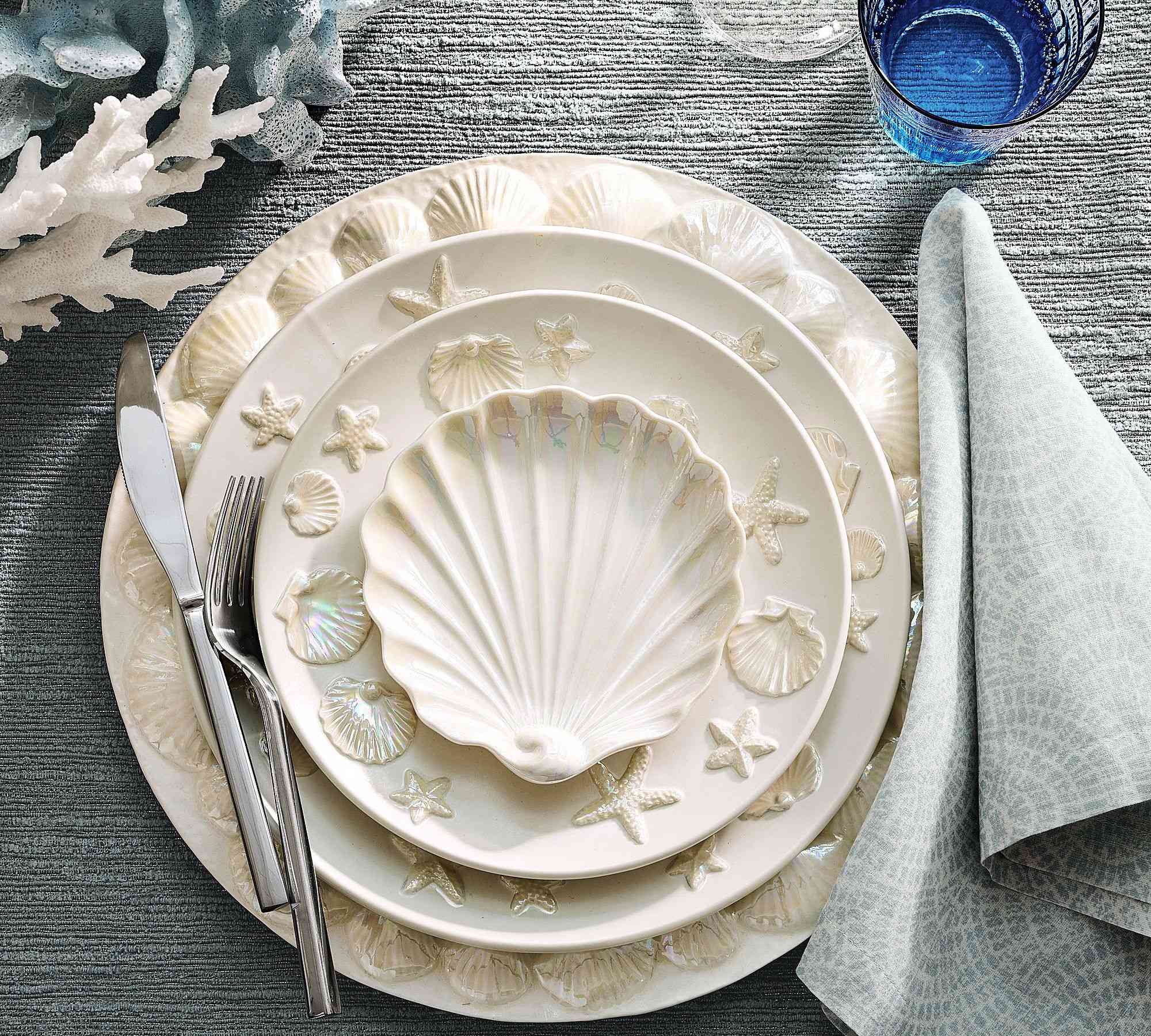 Pearlescent Shell Stoneware Appetizer Plates - Set of 4
