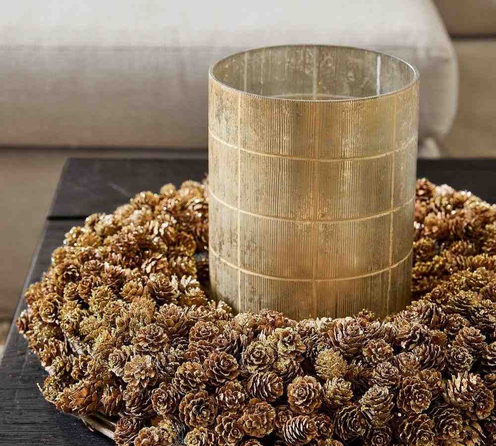 Linen Textured Glass Hurricanes, Gold, Votive, 3.25"x4"