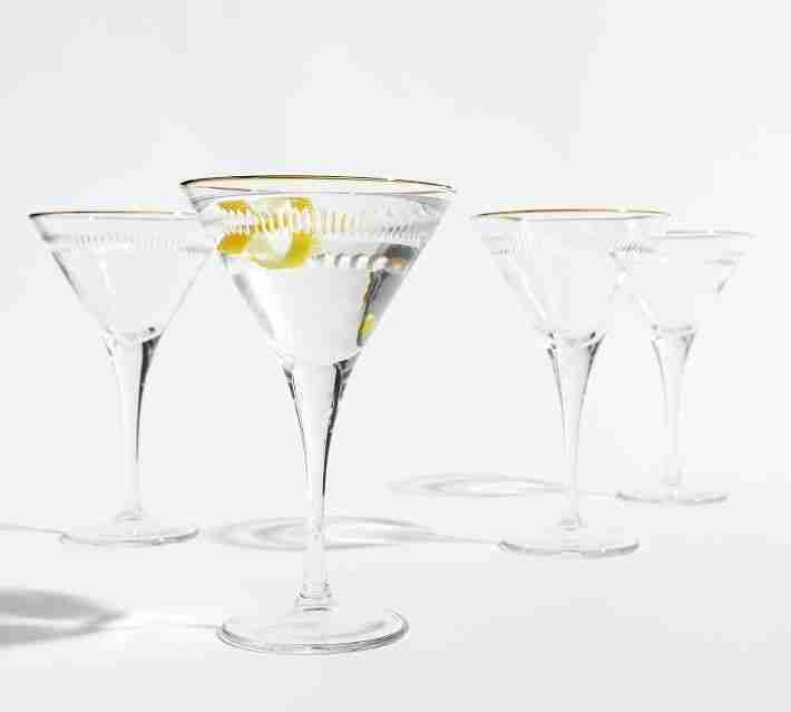 Etched Gold Rim Martini Glasses, Set of 4