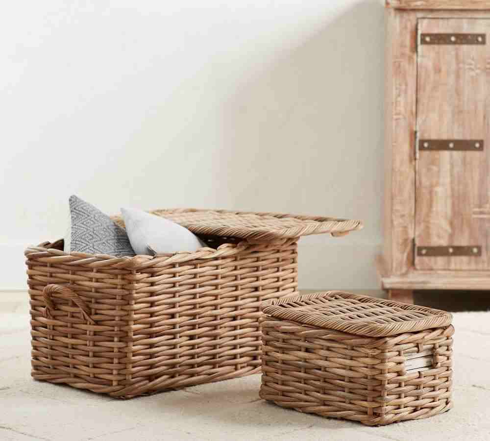 Aubrey Woven Lidded Baskets, Natural