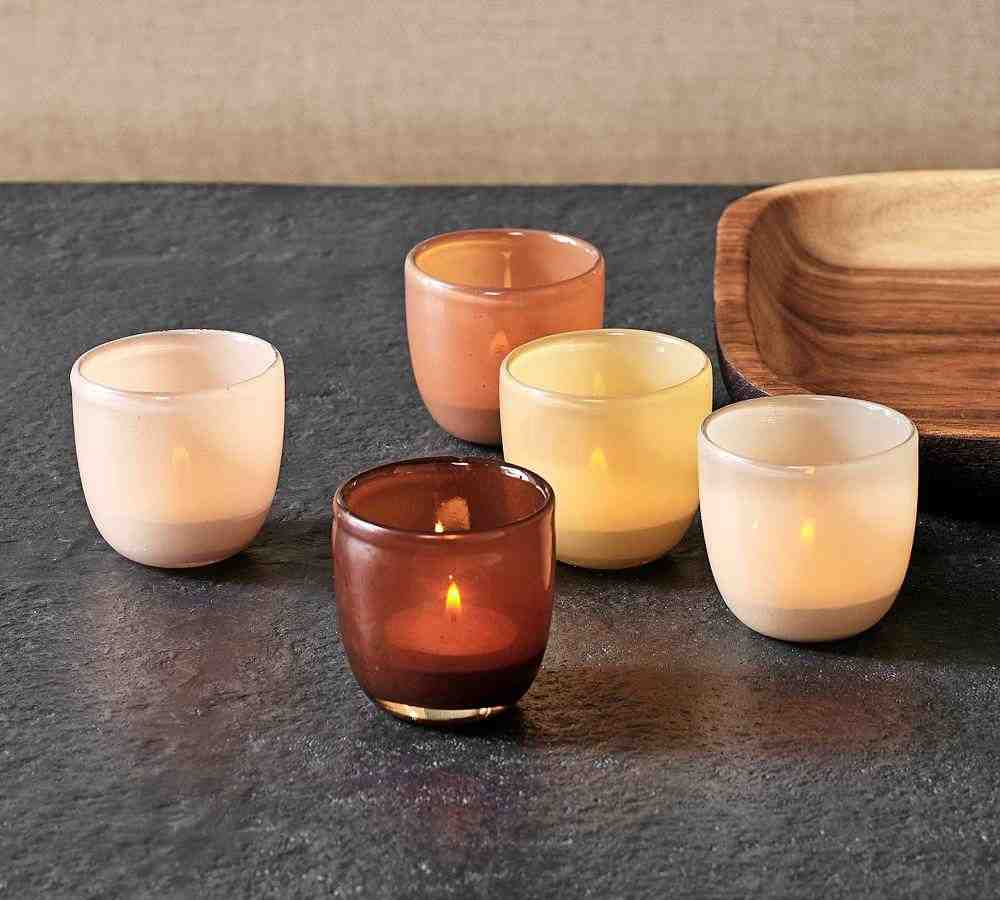 Modern Glass Votive Candle Holder, 3.75"H