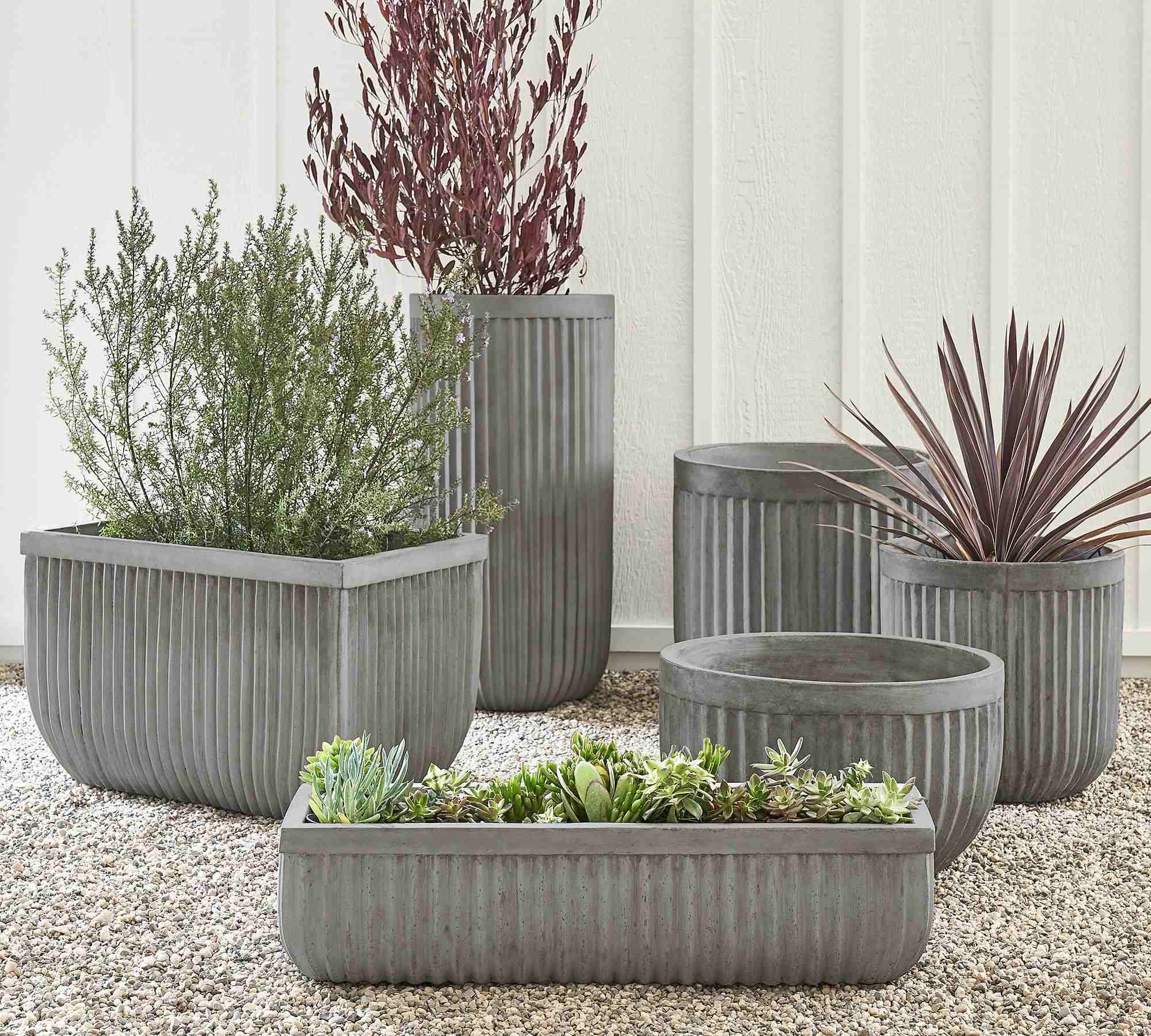 Concrete Fluted Planters, Grey