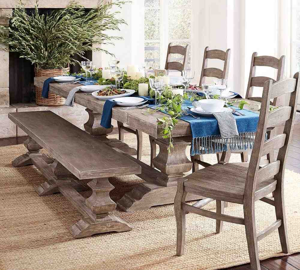 Banks Dining Bench, Gray Wash, 92"L x 16"W