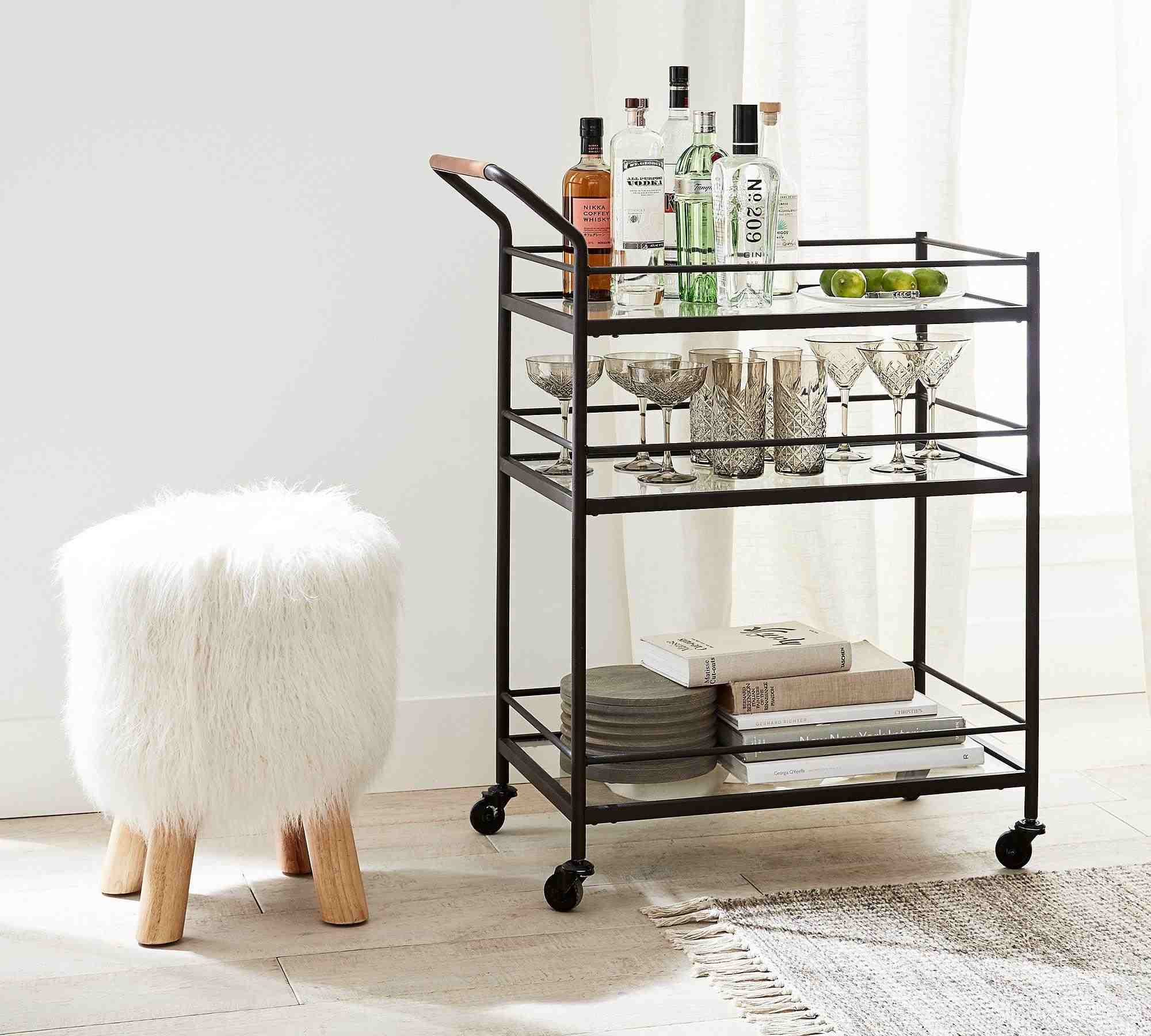 Mongolian Faux Fur Stool, Ivory