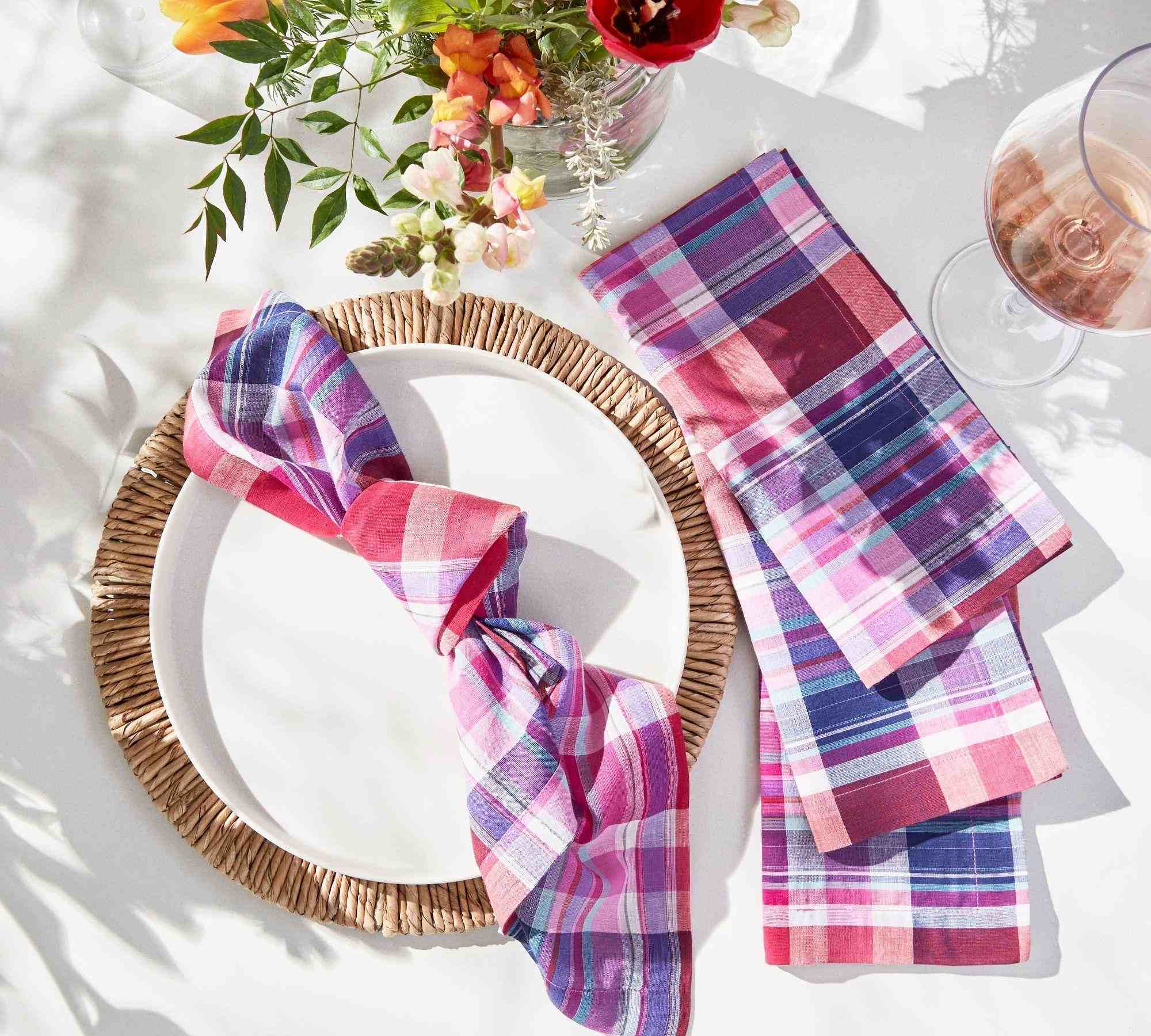 Madras Plaid Organic Cotton Napkins - Set of 4