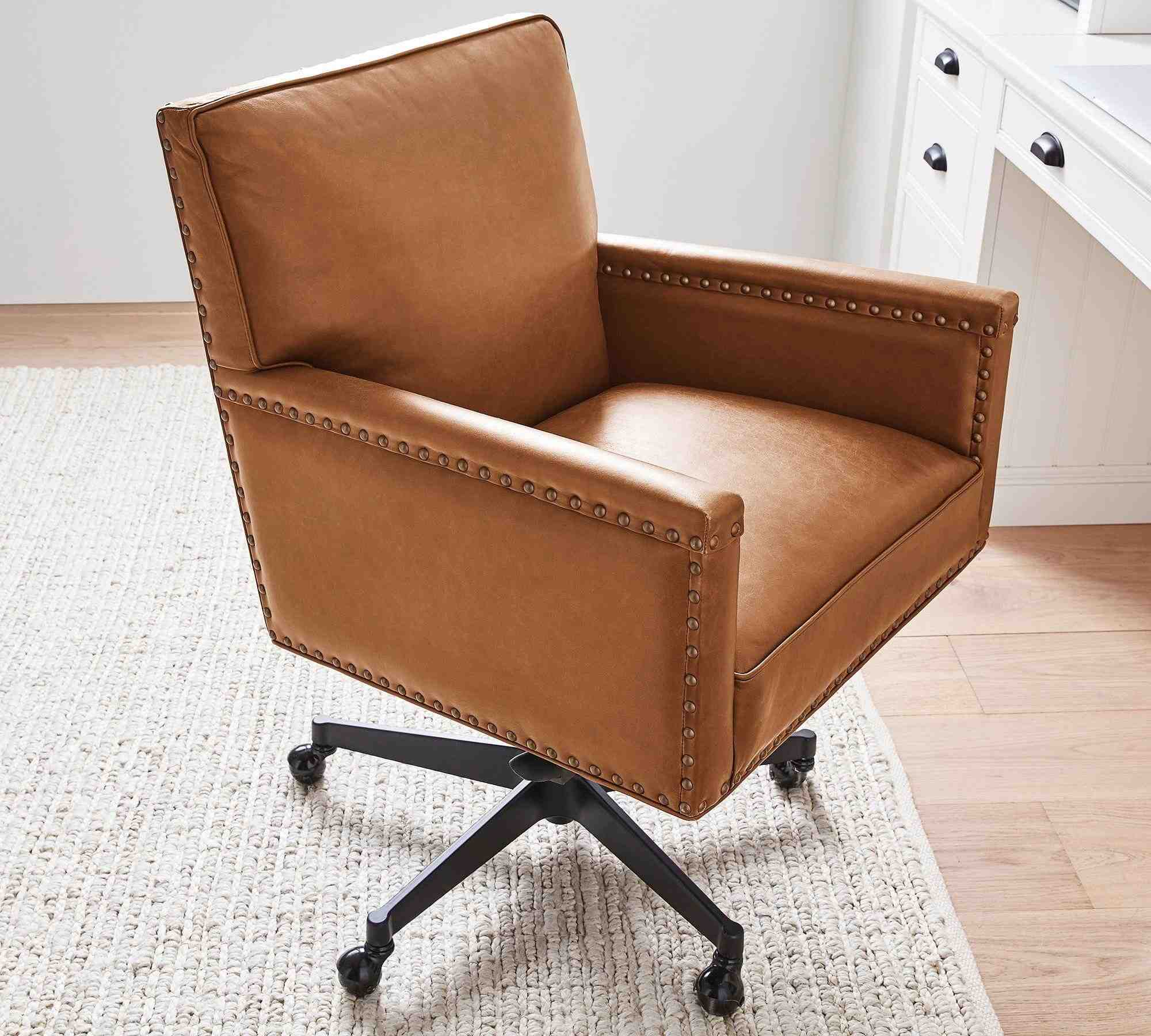 Tyler Leather Swivel Desk Chair, Bronze Base, Vintage Caramel