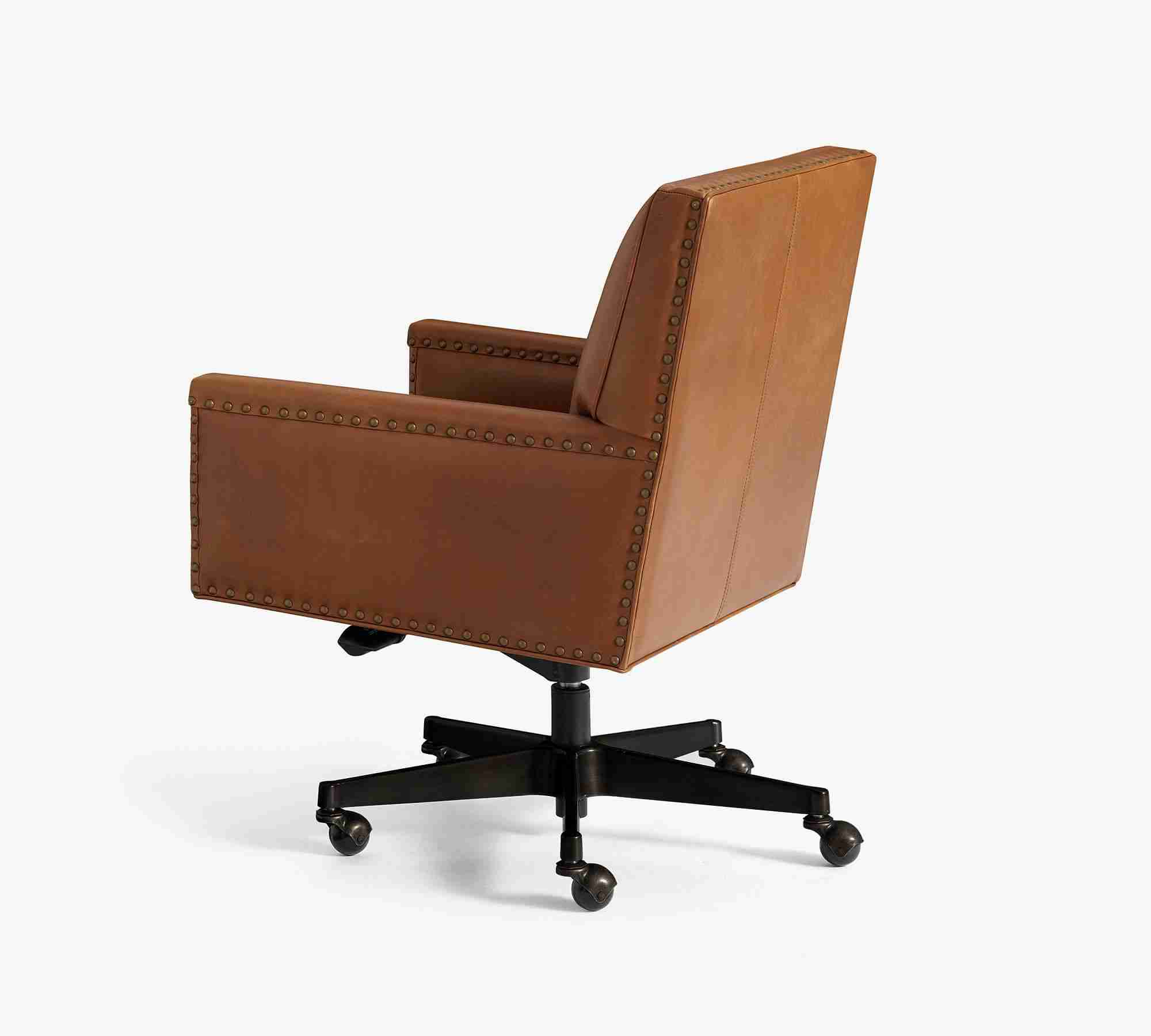 Tyler Leather Swivel Desk Chair, Bronze Base, Vintage Caramel