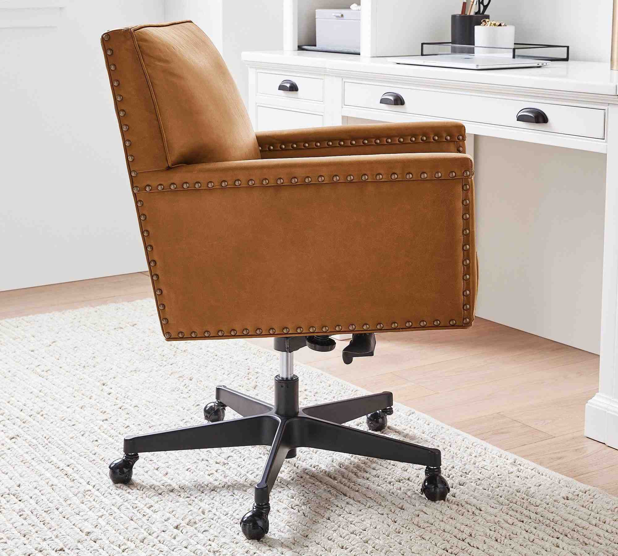 Tyler Leather Swivel Desk Chair, Bronze Base, Vintage Caramel