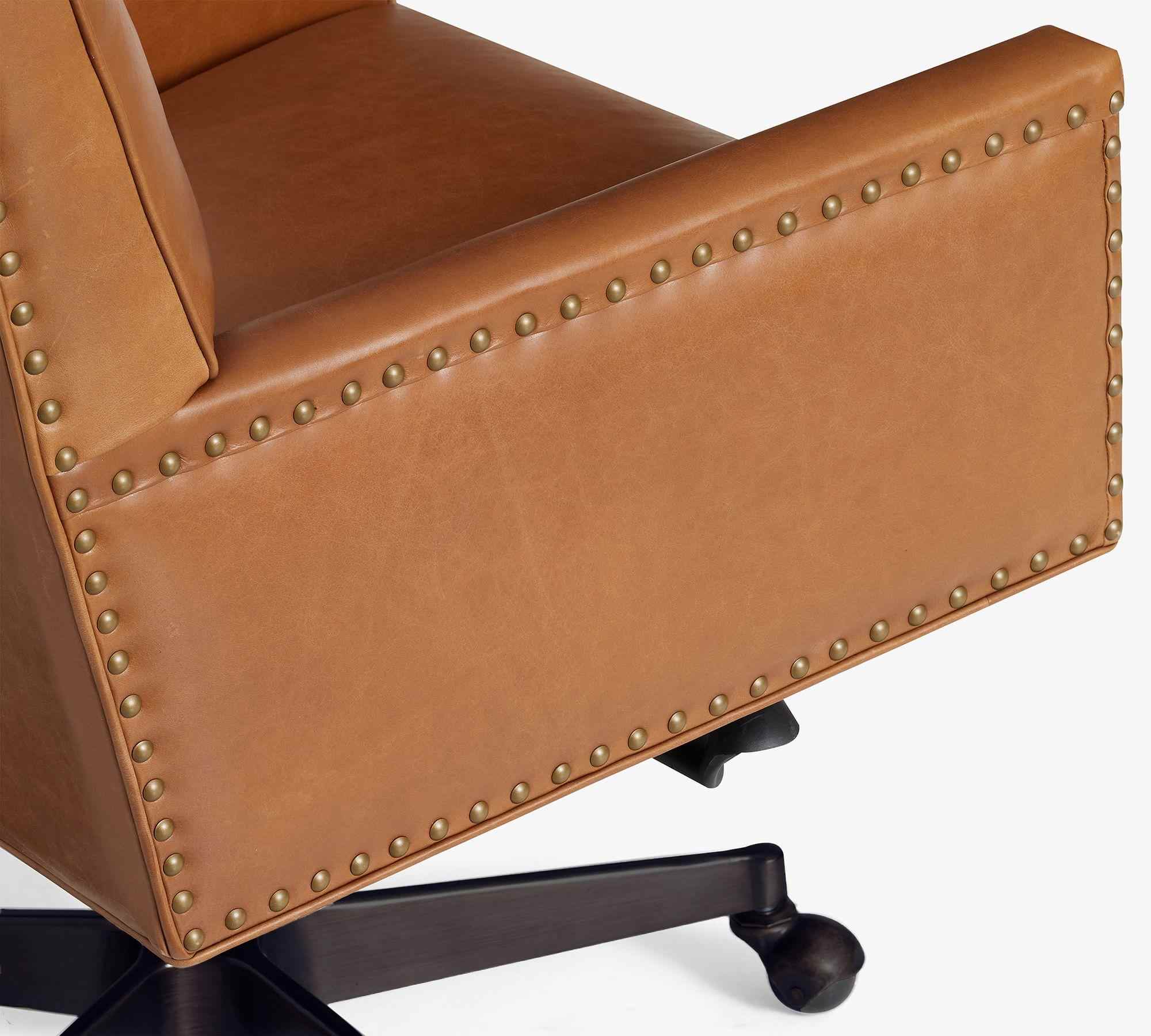 Tyler Leather Swivel Desk Chair, Bronze Base, Vintage Caramel