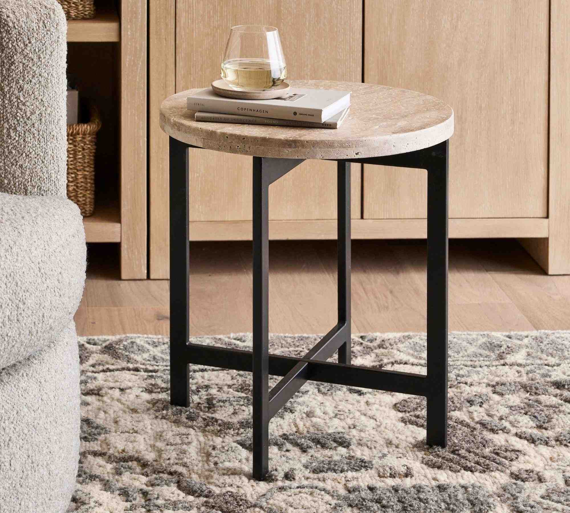 Lennox Round Travertine Side Table
