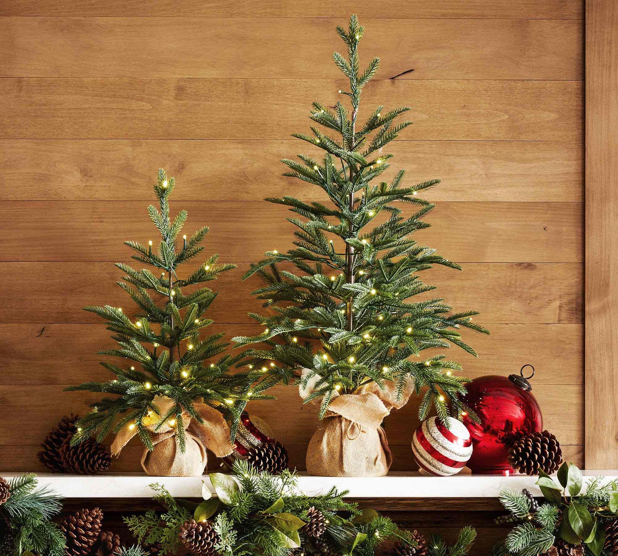 Faux Lit Burlap Potted Pine Tree