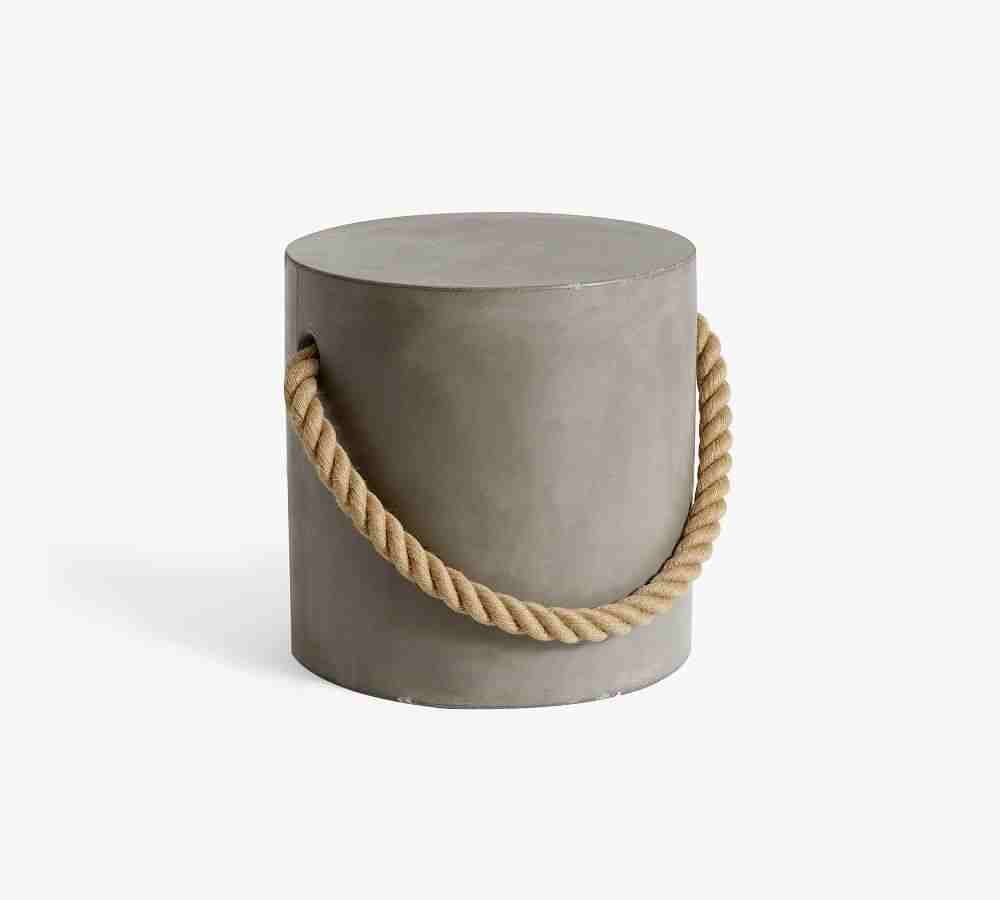 Coastal 16" Concrete & Rope Round Side Table