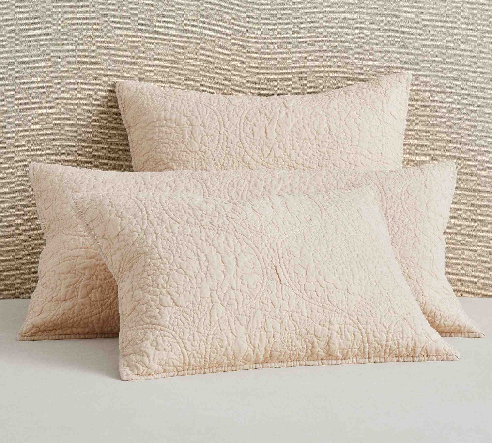 Belgian Flax Linen Floral Stitch Quilted Sham