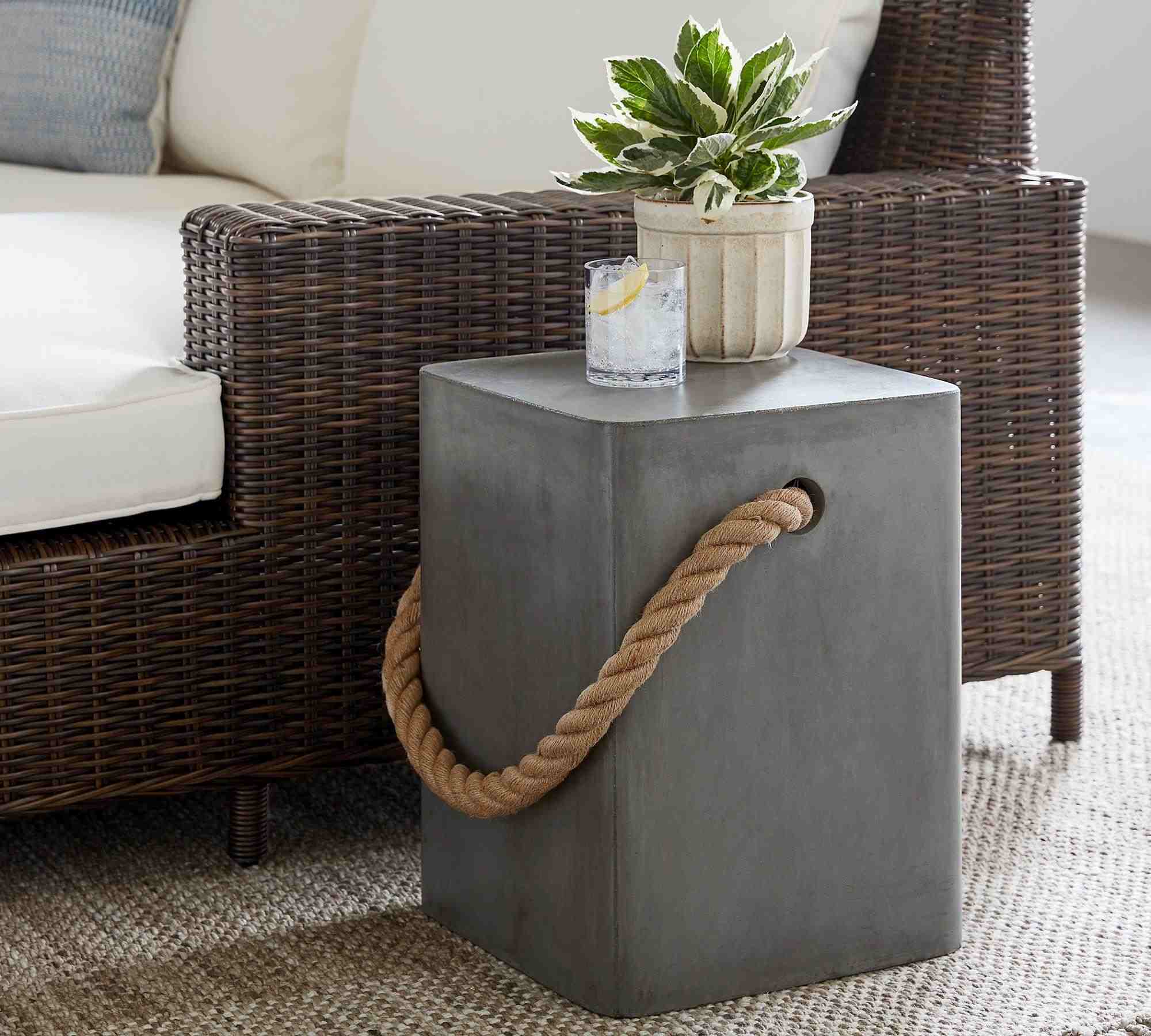 Coastal Concrete & Rope Side Table