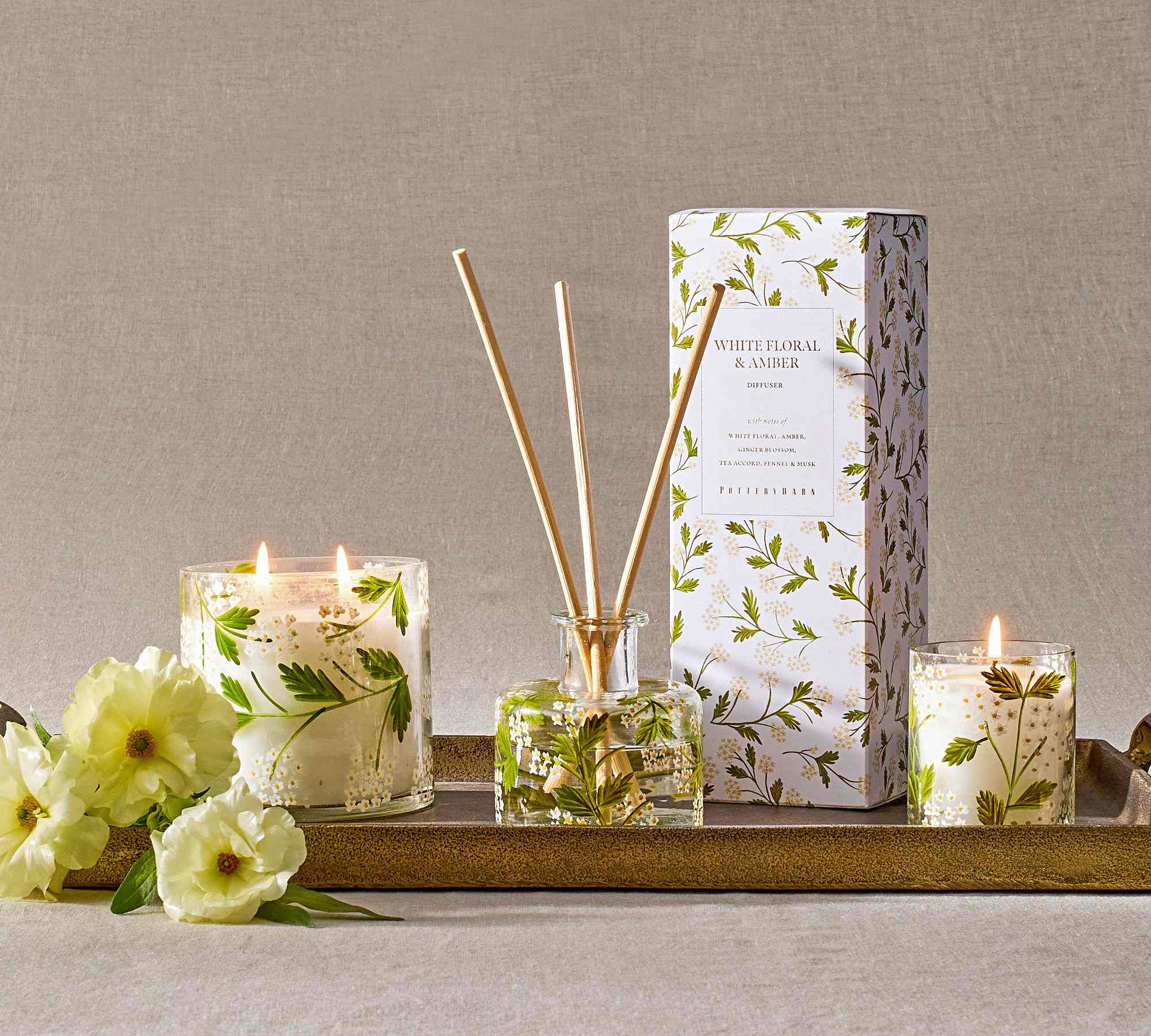 Pottery Barn | Hand Painted Flower Scent Collection - White Floral & Amber