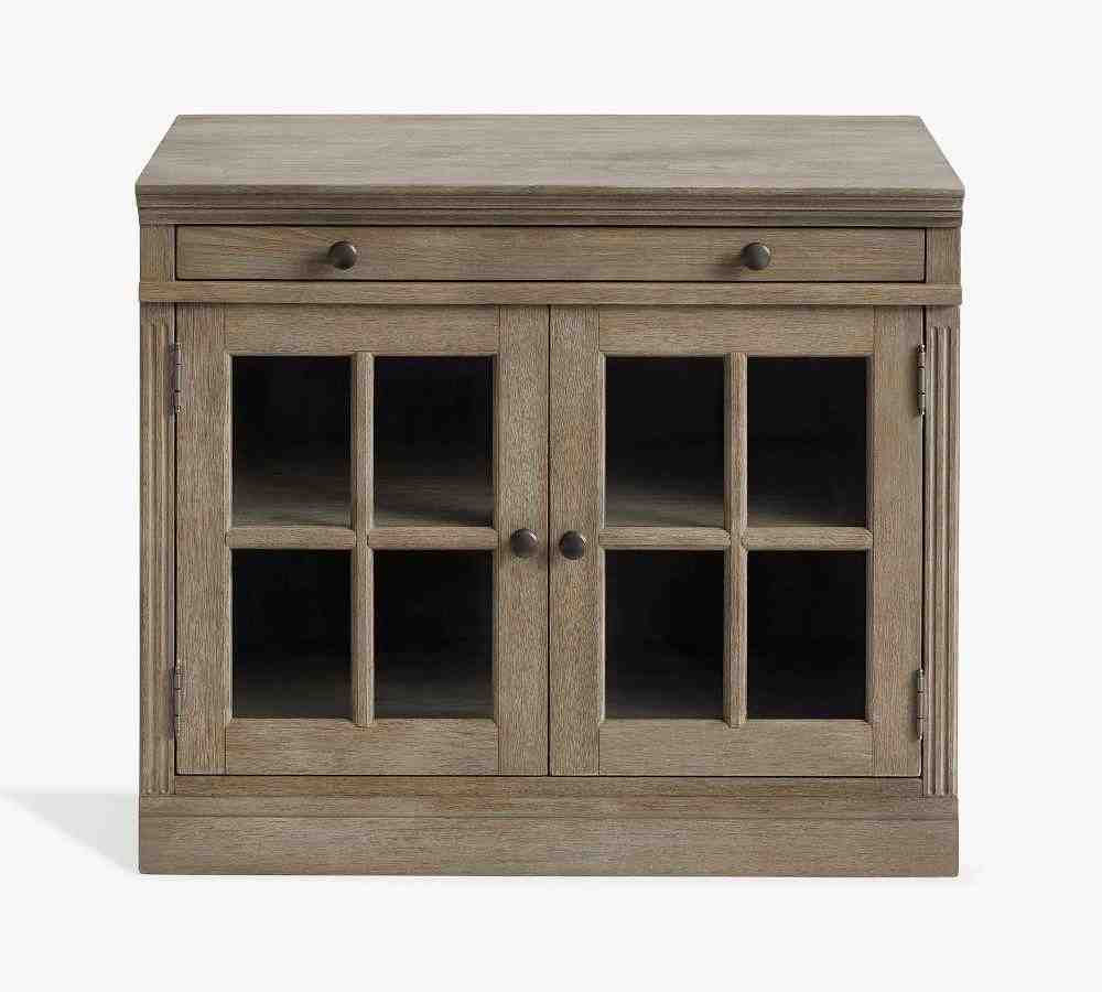 Livingston 35" Glass Door Cabinet with Top, Gray Wash