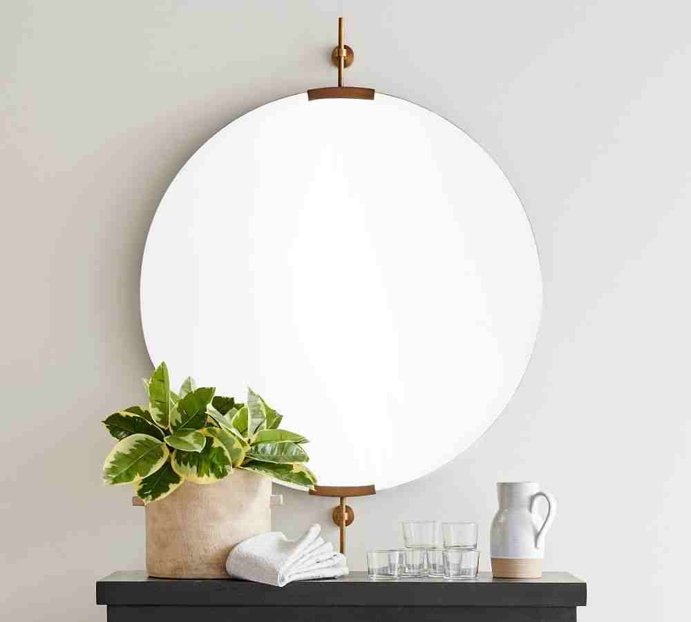 Wexler Round Wall Mirror, Brass, 36"W x 42"H x 2"D