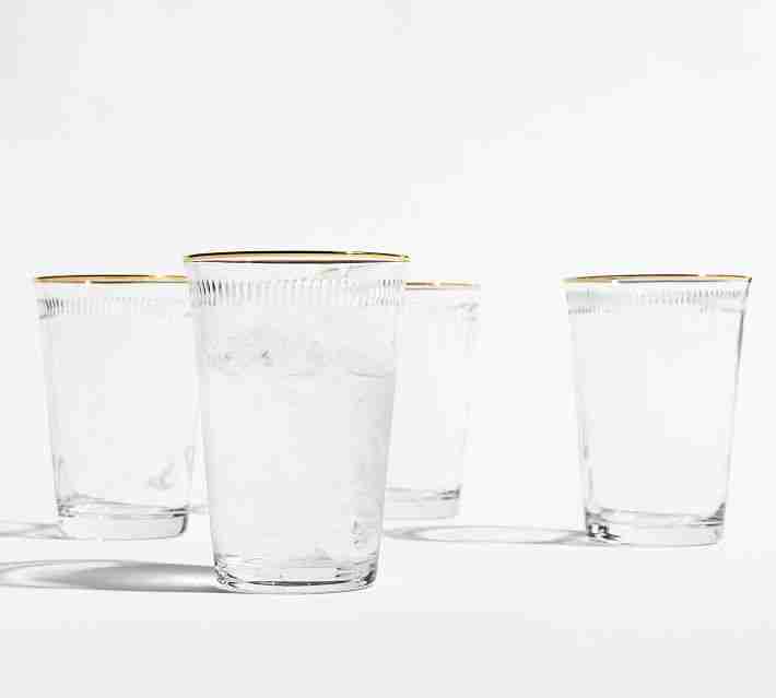Etched Gold Rim Glass Tumblers, Set of 4
