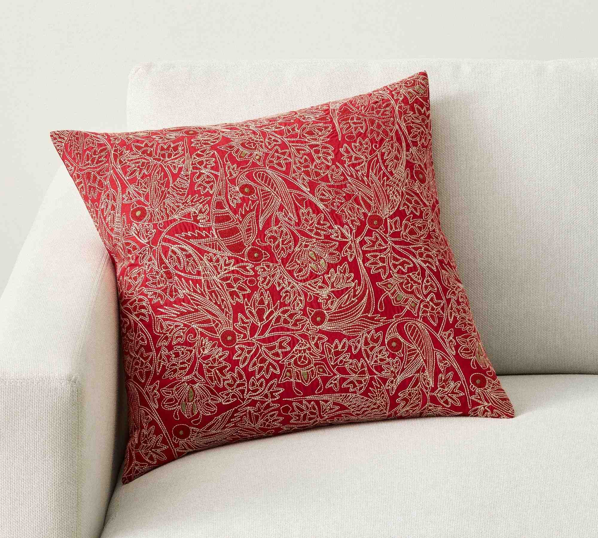 Bird Embroidered Pillow