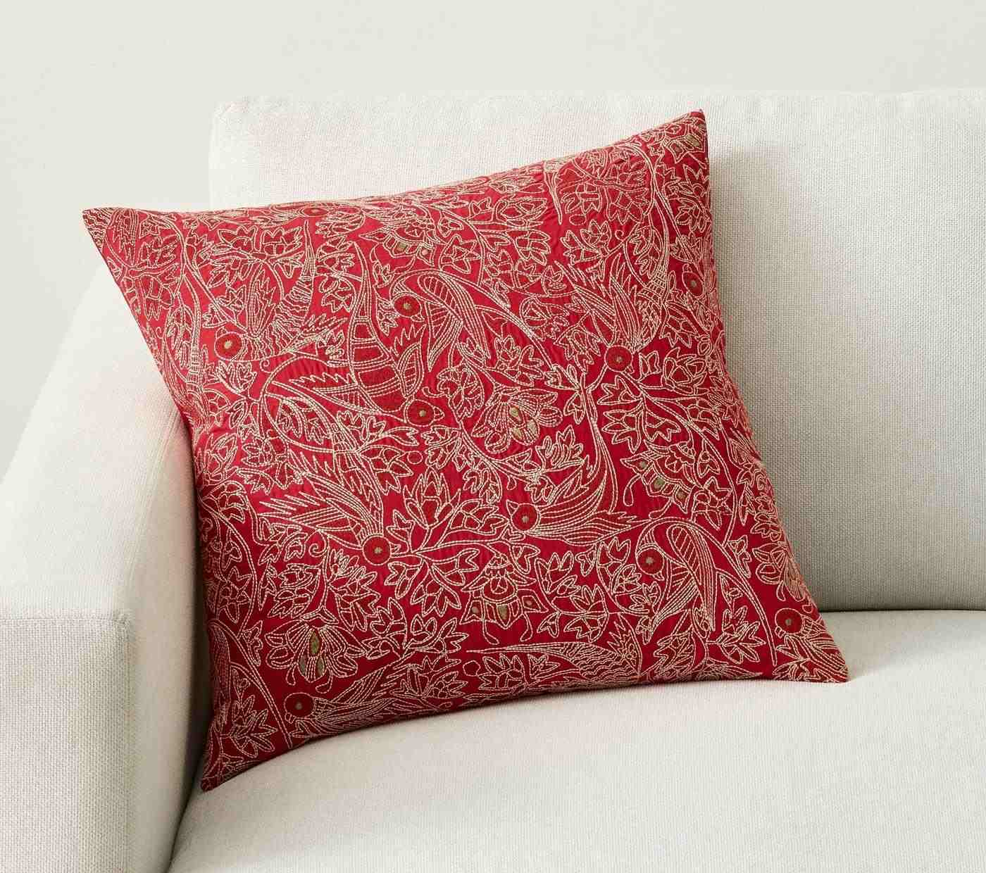 Bird Embroidered Pillow